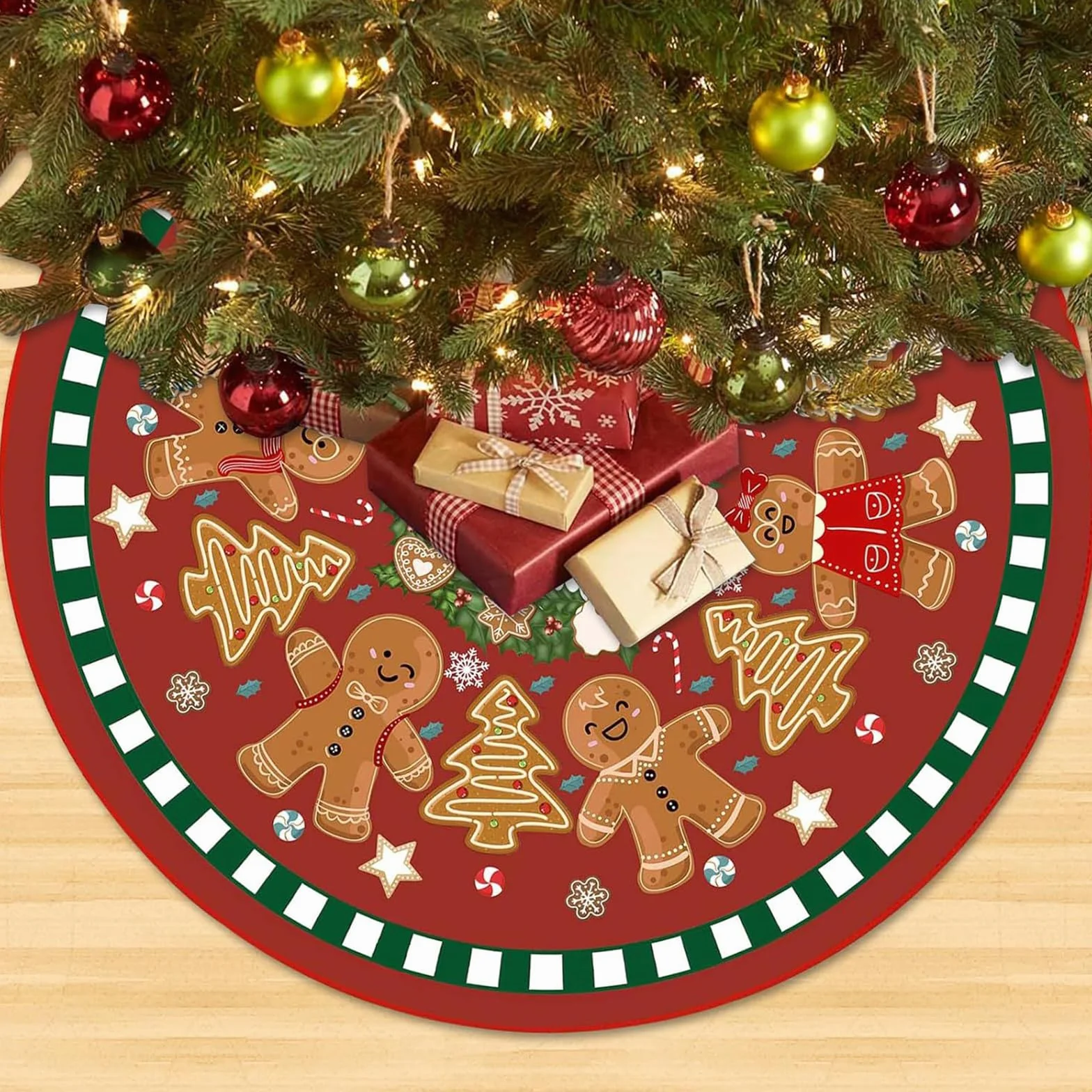 Spódnica pod choinkę Piernikowy Ludzik, 90cm Duża Spódnica pod Choinkę Xmas, Urocza Mata pod Choinkę Xmas, Spódnice pod Choinkę Xmas, Pokrywa Podstawy Choinki Xmas, Maty Choinkowe na Nowy Rok