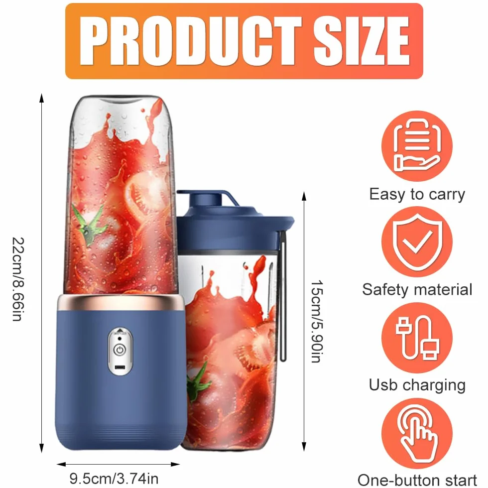 Przenośny blender 400 ml, przenośny mikser do smoothie Maker z 6 ostrzami, przenośny blender do smoothie Maker z kubkami, szczotką, mini mikserem na wynos do przygotowywania koktajli mlecznych