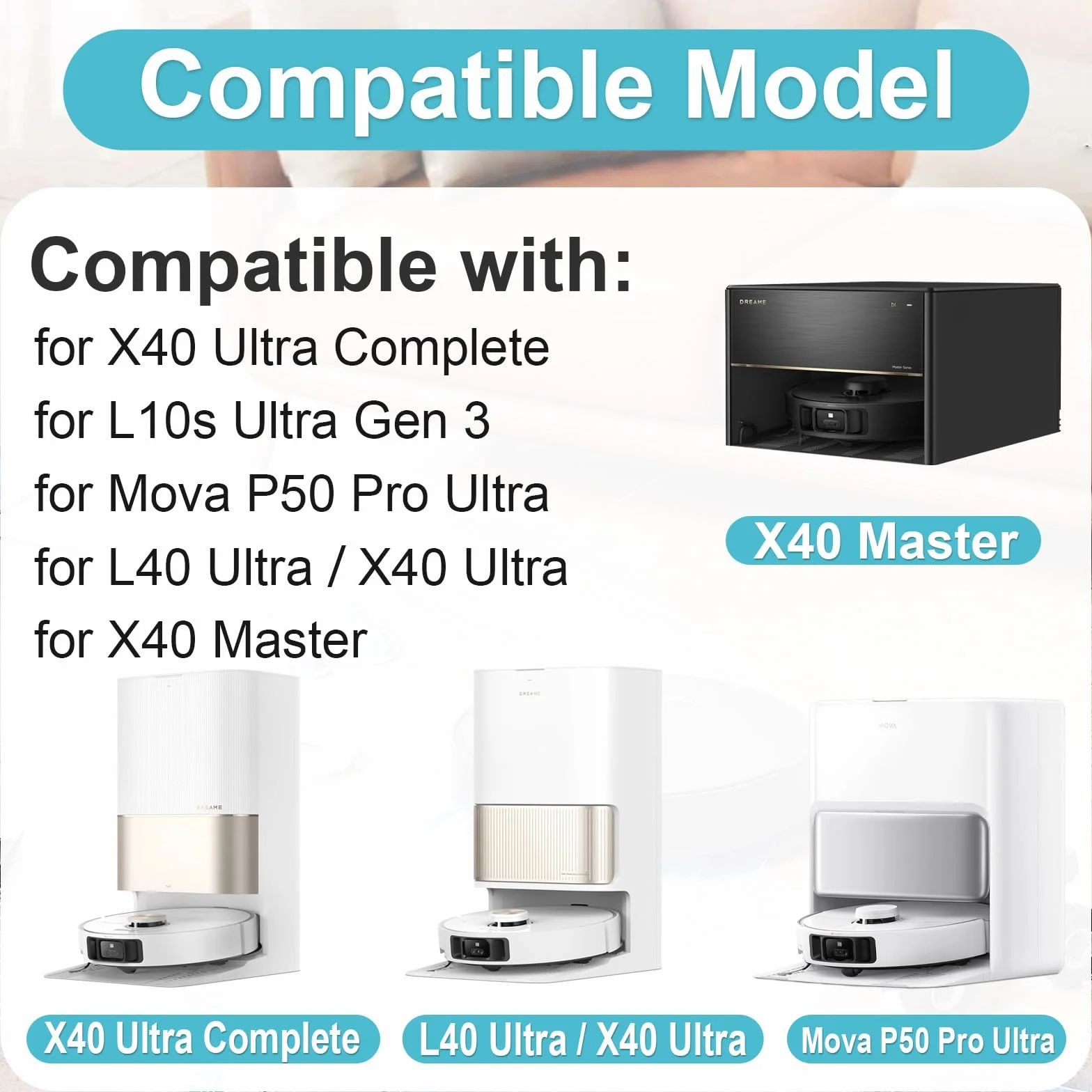 L10s Ultra Gen 3 części zamienne do Dreame L40 Ultra /X40 Ultra Complete Mova P50 Pro Ultra Wymiana Zestaw 4 Worki na kurz 4 ściereczki do mopa 2 szczotka główna 4 filtry 4 szczotki boczne
