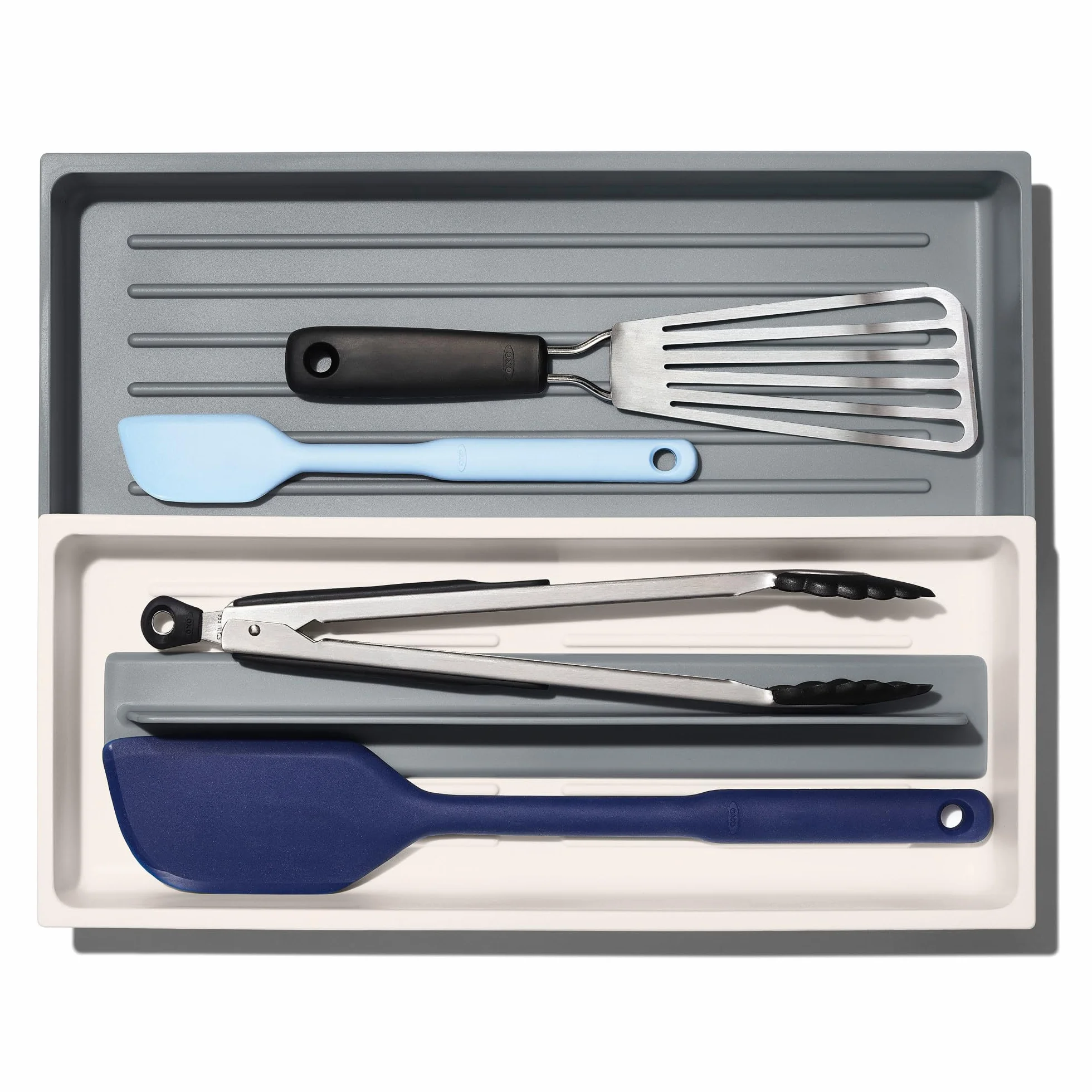 OXO Good Grips szuflada kuchenna, rozszerzalny długi organizer na narzędzia, biały