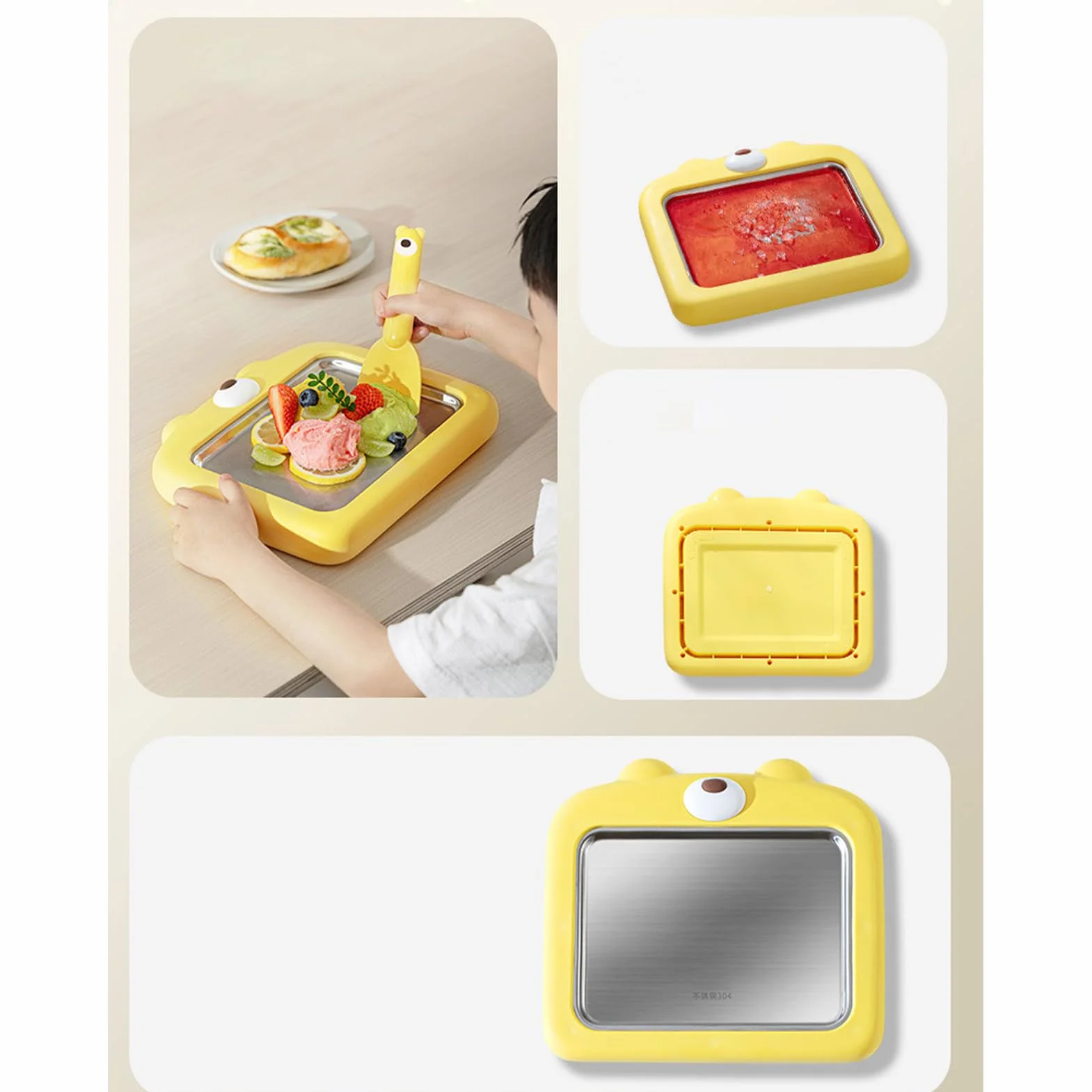 Ice Cream Roll Maker, Roller Yoghurt Maker Cold Plate with Spatulas, Non-Electric Household Cream Pan, Perfect for Child & Family Activities, Kids, Teens & Friends