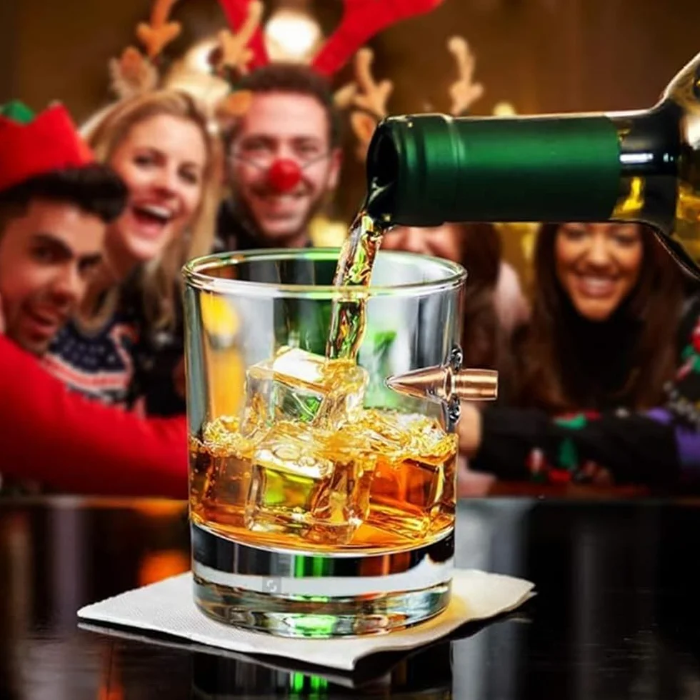 Szklanki do Whisky z Wkładką Pocisku,Ręcznie Robione Szklanki z Kryształu Bezołowiowego – Prezent dla Taty, Mężczyzny, Miłośnika Bourbona lub Scotch – Urodziny, Święta, Walentynki (A-2pc)
