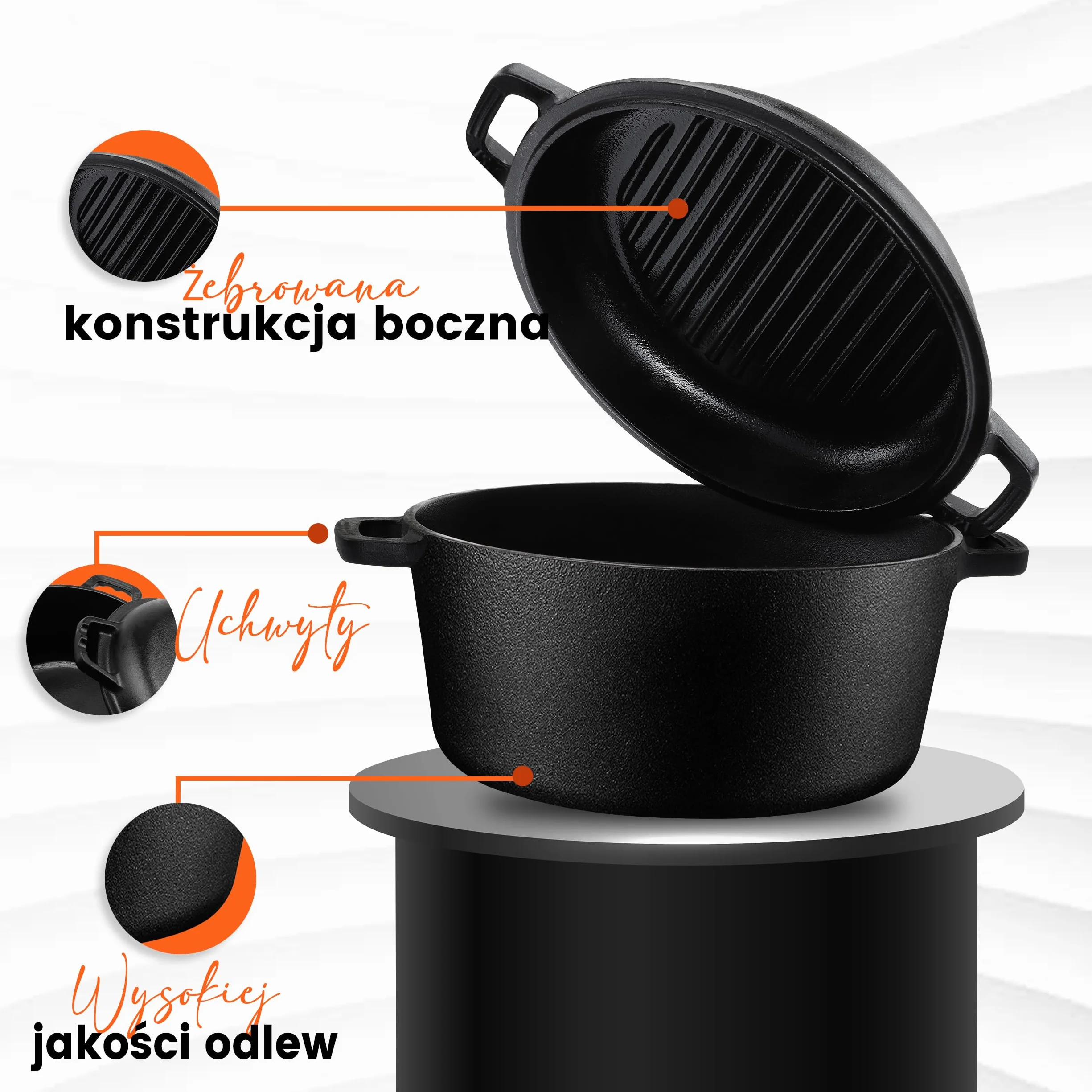 Kichly Żeliwny Garnek Holenderski 2 w 1 z Pokrywką do Grillowania i Gotowania