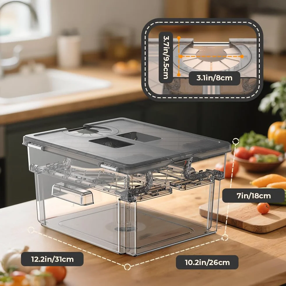 Sous Vide pojemnik z pokrywką i wbudowanym rusztem, 11 L, szary, wzornictwo z podwójnymi drzwiami, garnek Sous Vide, do większości gotowania Sous Vide