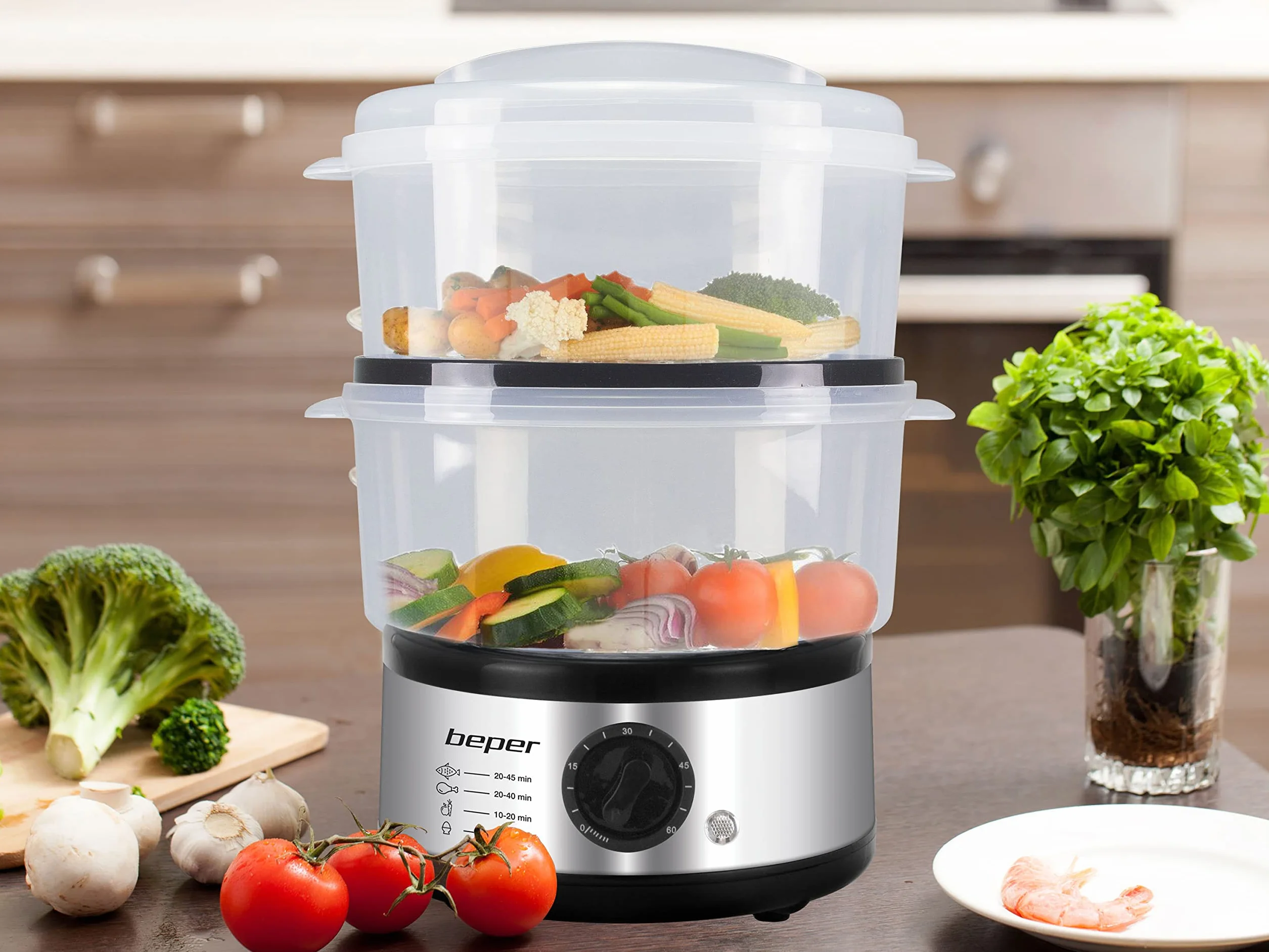 Beper parowar wielofunkcyjny 5L 400-500W srebrny czarny