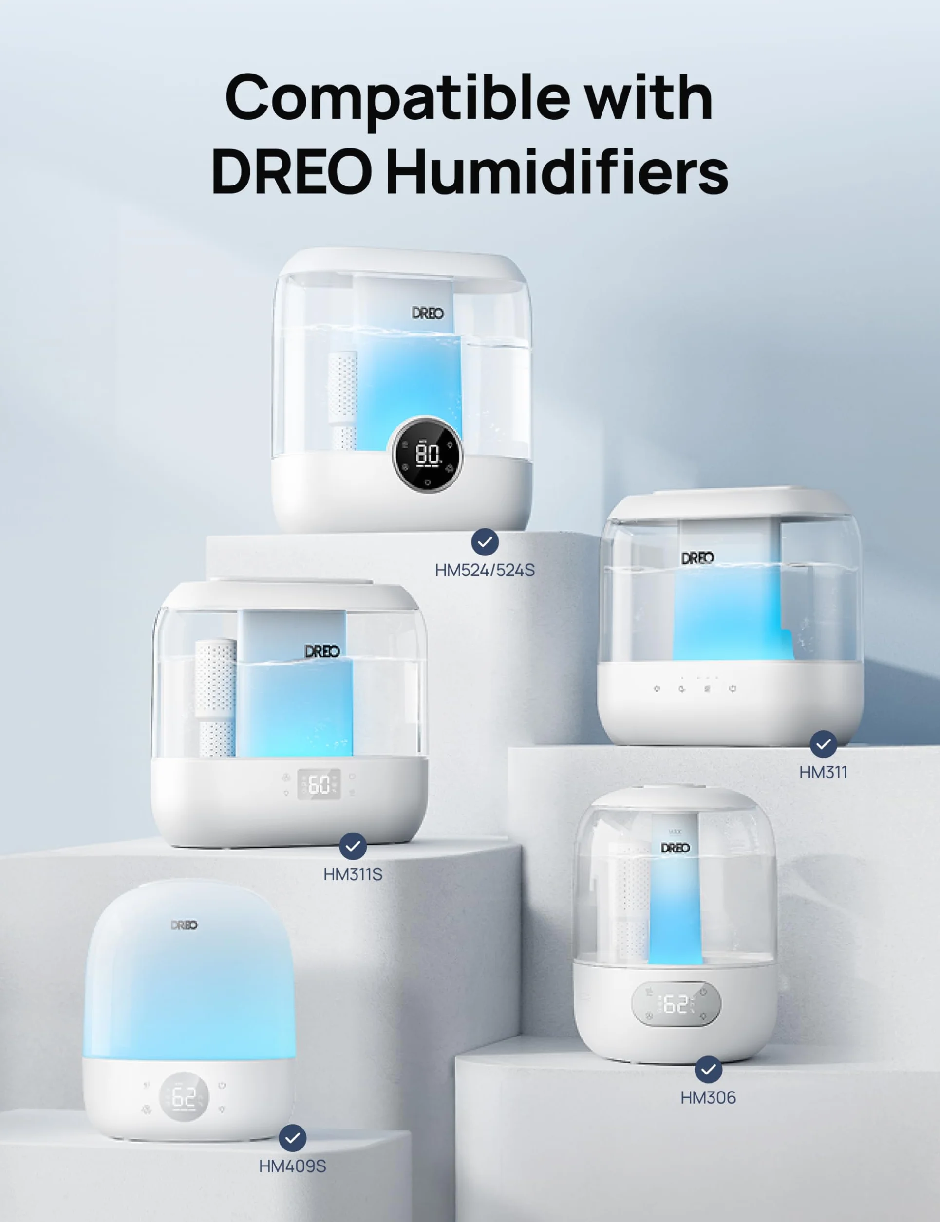 Dreo Wkład demineralizacyjny 3-pak do nawilżaczy HM311/311S/524/524S, filtr do twardej wody