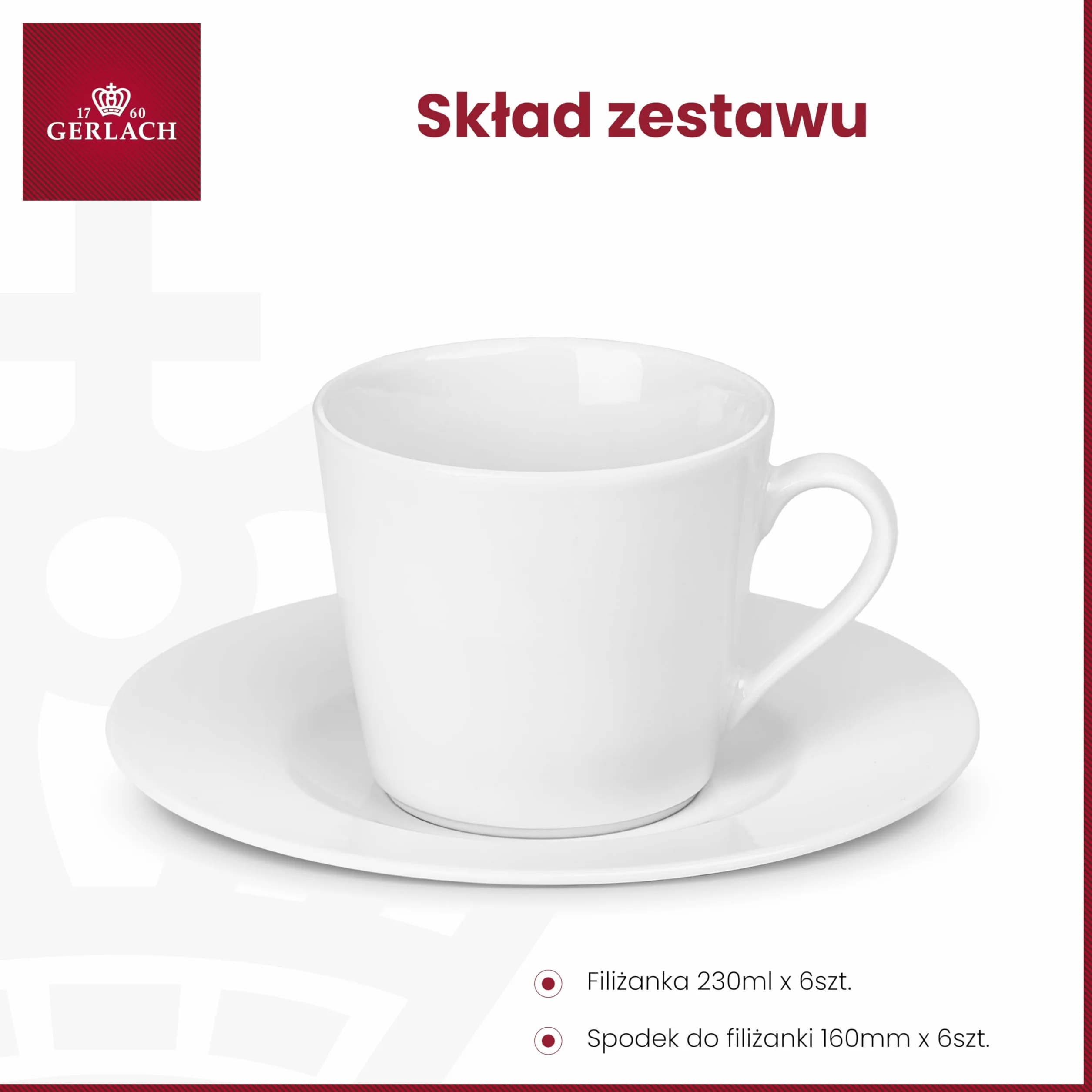 Gerlach Modern Zestaw Filiżanek Ze Spodkiem Dla 6 Osób Filiżanki 200 ml Do Kawy Herbaty Z Podstawką Komplet Porcelanowych Filiżanek W Kolorze Białym