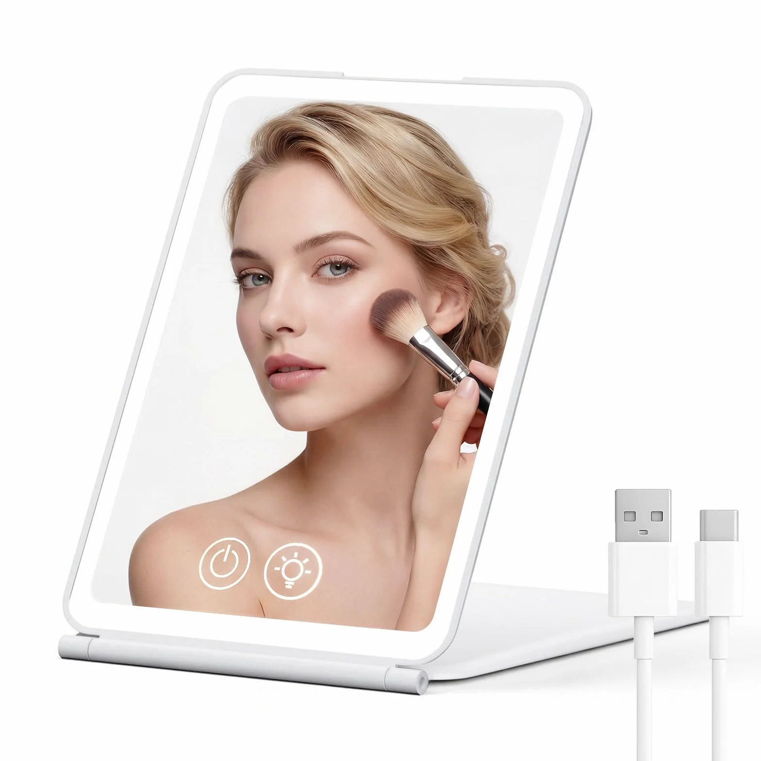 Lustro kosmetyczne z oświetleniem ściemniane 3 kolory składane USB