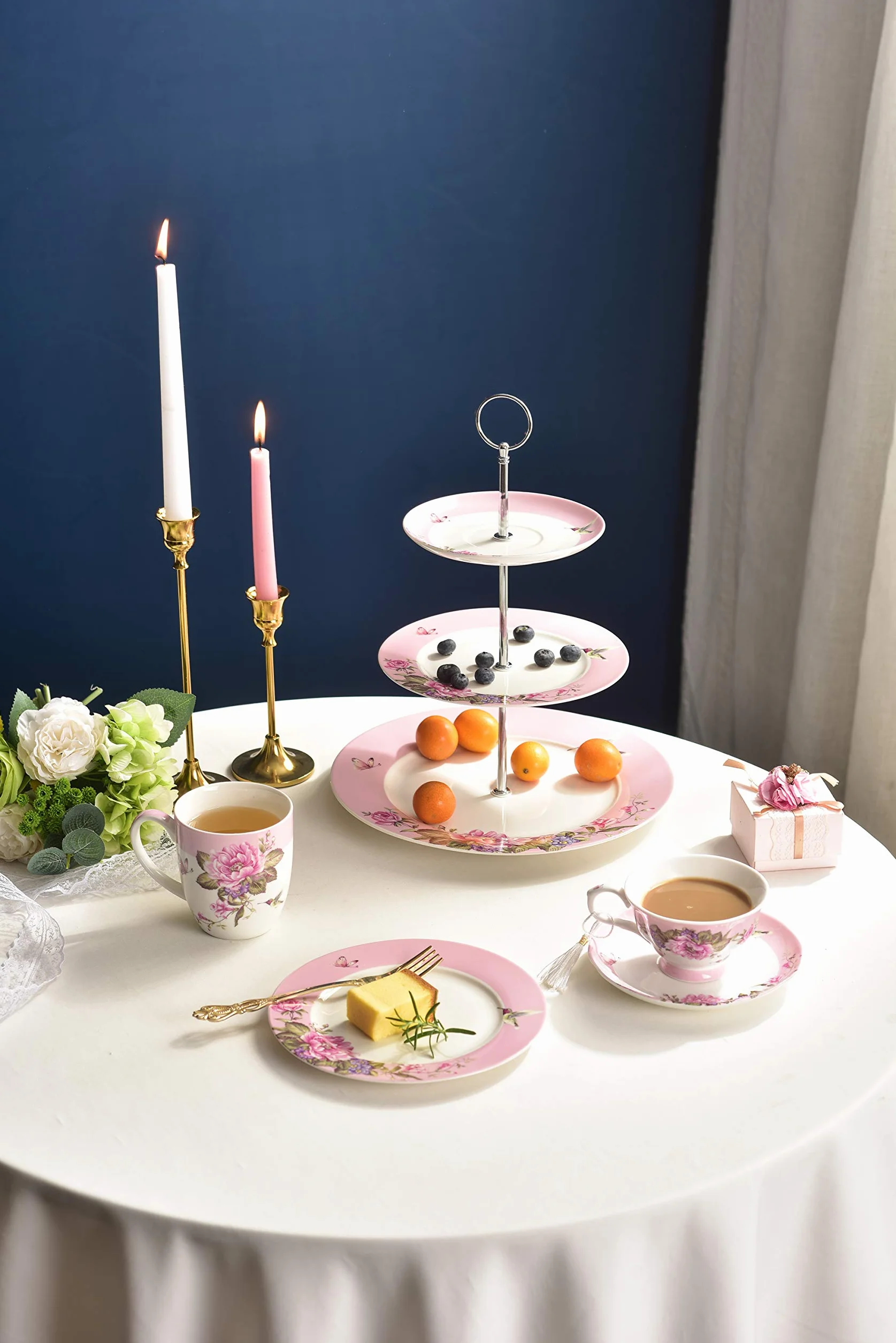 Zestaw Herbaty Shaby Chic Flora Ptak Róża Motyl Porcelana Pudełko Prezentowe (różowe)