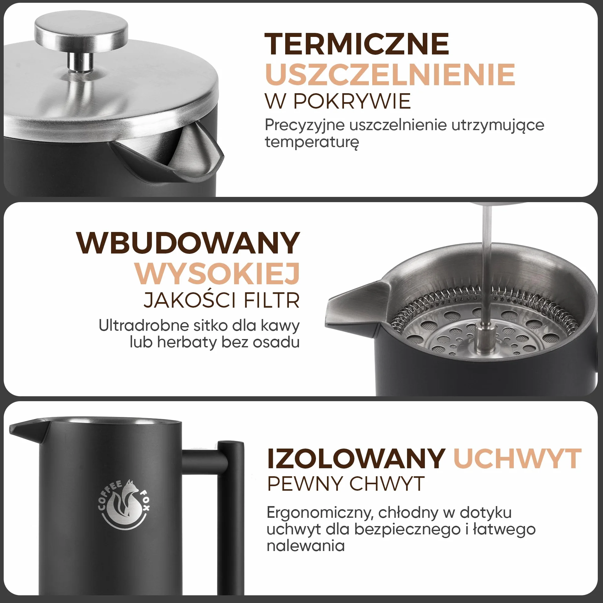 Dzbanek do kawy z prasą francuską ze stali nierdzewnej Czarny 350 ml