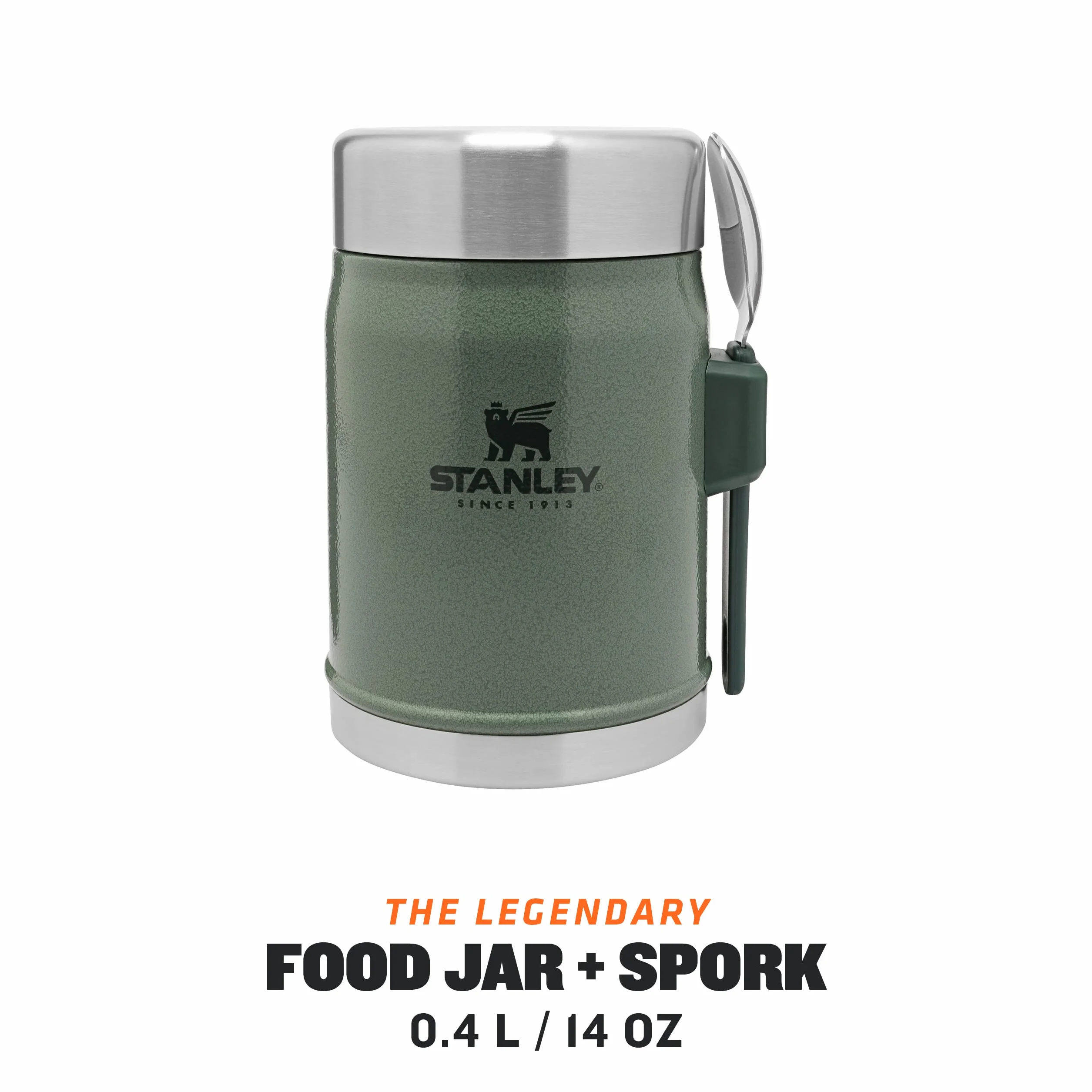 Stanley 1913 Classic Legendary Food Jar 0.4L with spork - Termos do żywności ze Stali Nierdzewnej Bez BPA - Utrzymuje zimno lub ciepło przez 7 godzin - Do Mycia w Zmywarce
