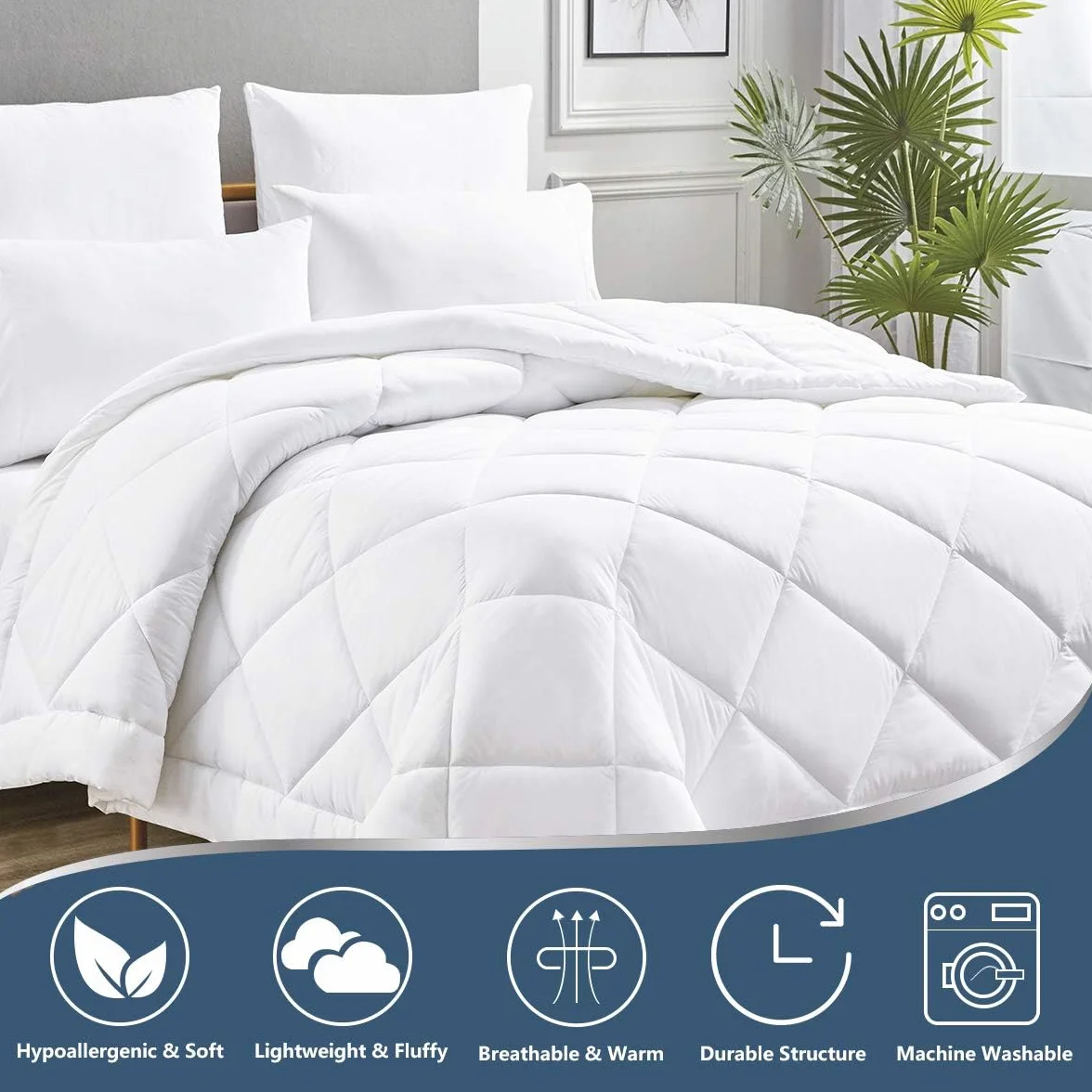 CozyLux Kołdra 200 x 220 cm na 4 pory roku, kołdra z mikrofibry 300 g/m², całoroczna kołdra 220 x 200 cm, biała, super miękka poszewka, koc do spania, oddychająca 200 x 220 cm, biała