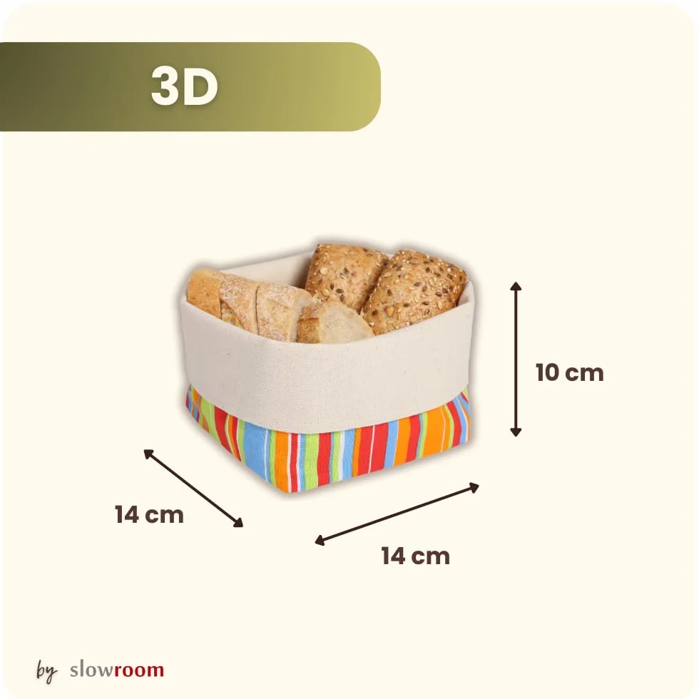 Slowroom Kosz na chleb z materiału 12,5 x 12,5 Dwustronny Kwadratowy z Półlnu Dopasowanie wysokości 8-13 cm Słoneczny