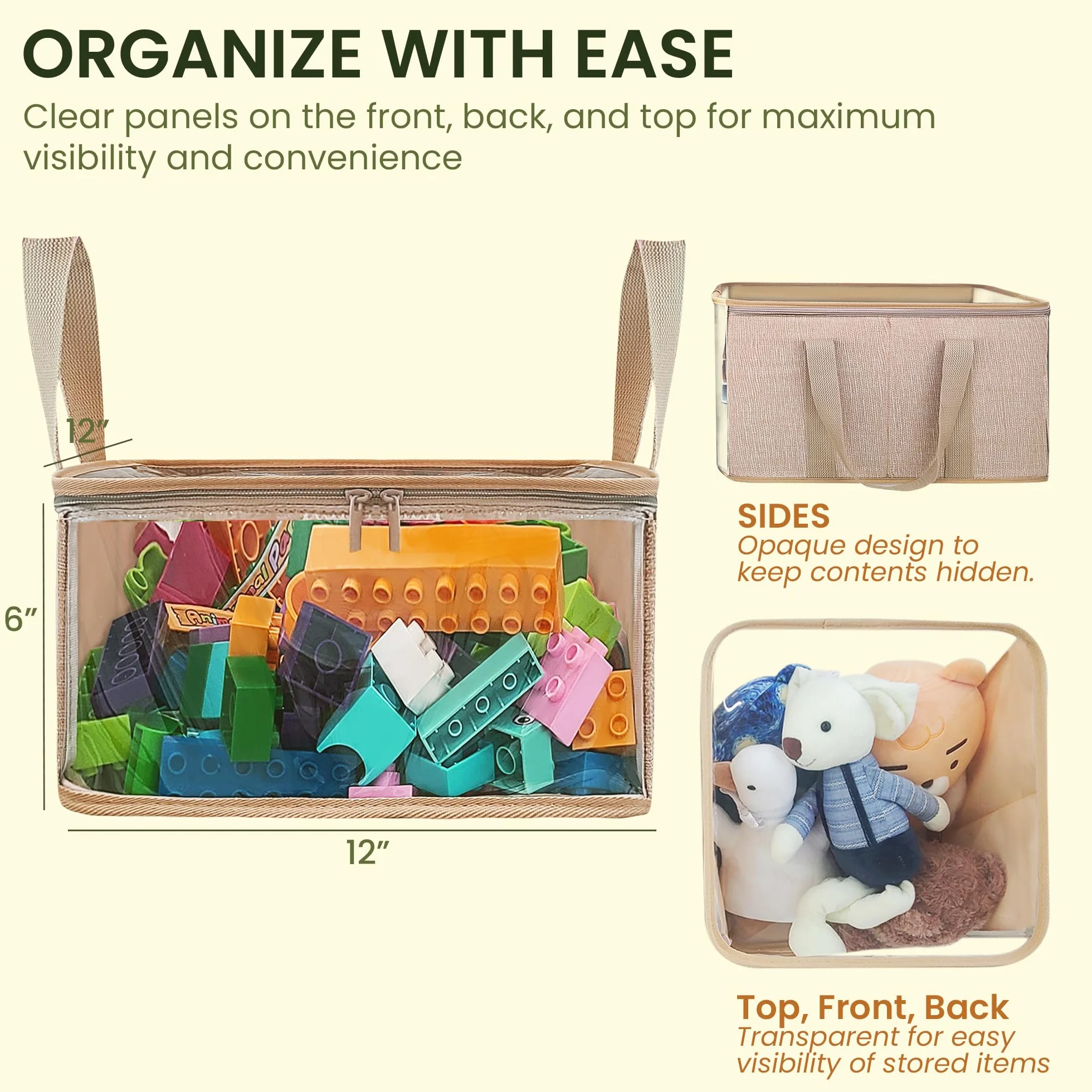 Holay 2-pak Składanych Pudełek PVC z Przezroczystą Pokrywą i Uchwytami 30 x 30 x 15 cm Organizer Biały