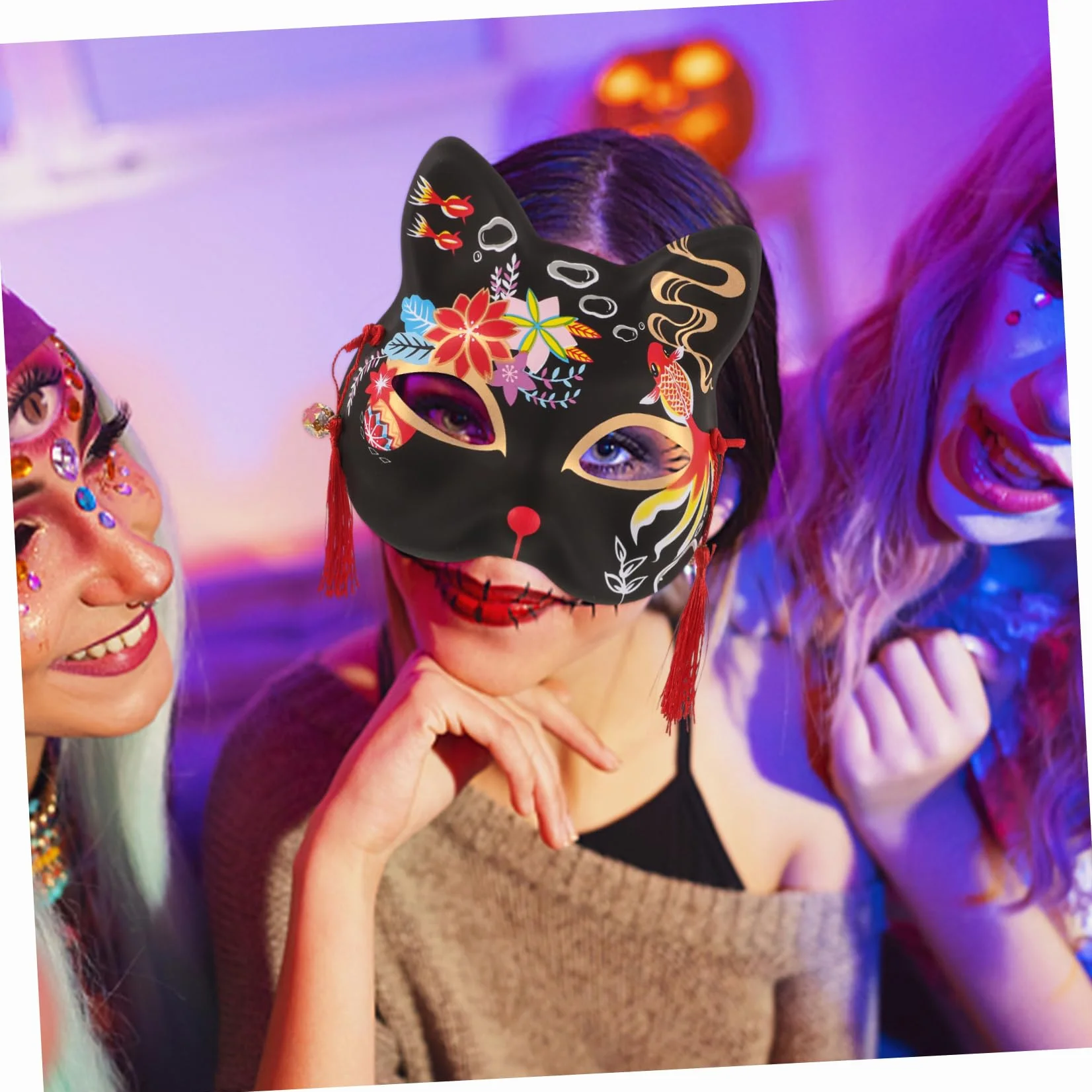 Holibanna Półmaska Kota Halloween i Cosplay Urocza Maska z Japońskim Motywem Wygodna i Oddychająca Idealna Przyjęcia Tematyczne Reusable i Stylowa