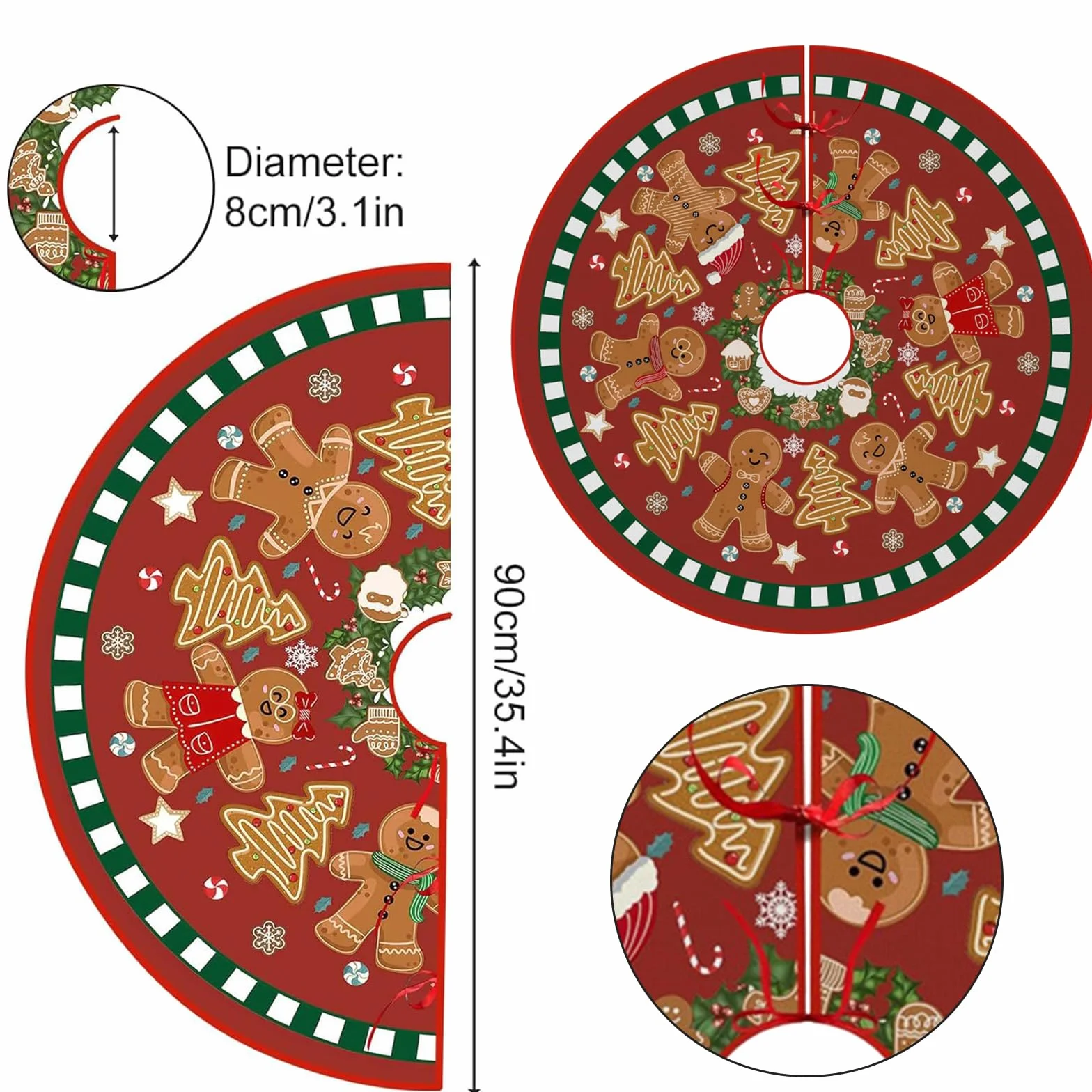 Spódnica pod choinkę Piernikowy Ludzik, 90cm Duża Spódnica pod Choinkę Xmas, Urocza Mata pod Choinkę Xmas, Spódnice pod Choinkę Xmas, Pokrywa Podstawy Choinki Xmas, Maty Choinkowe na Nowy Rok