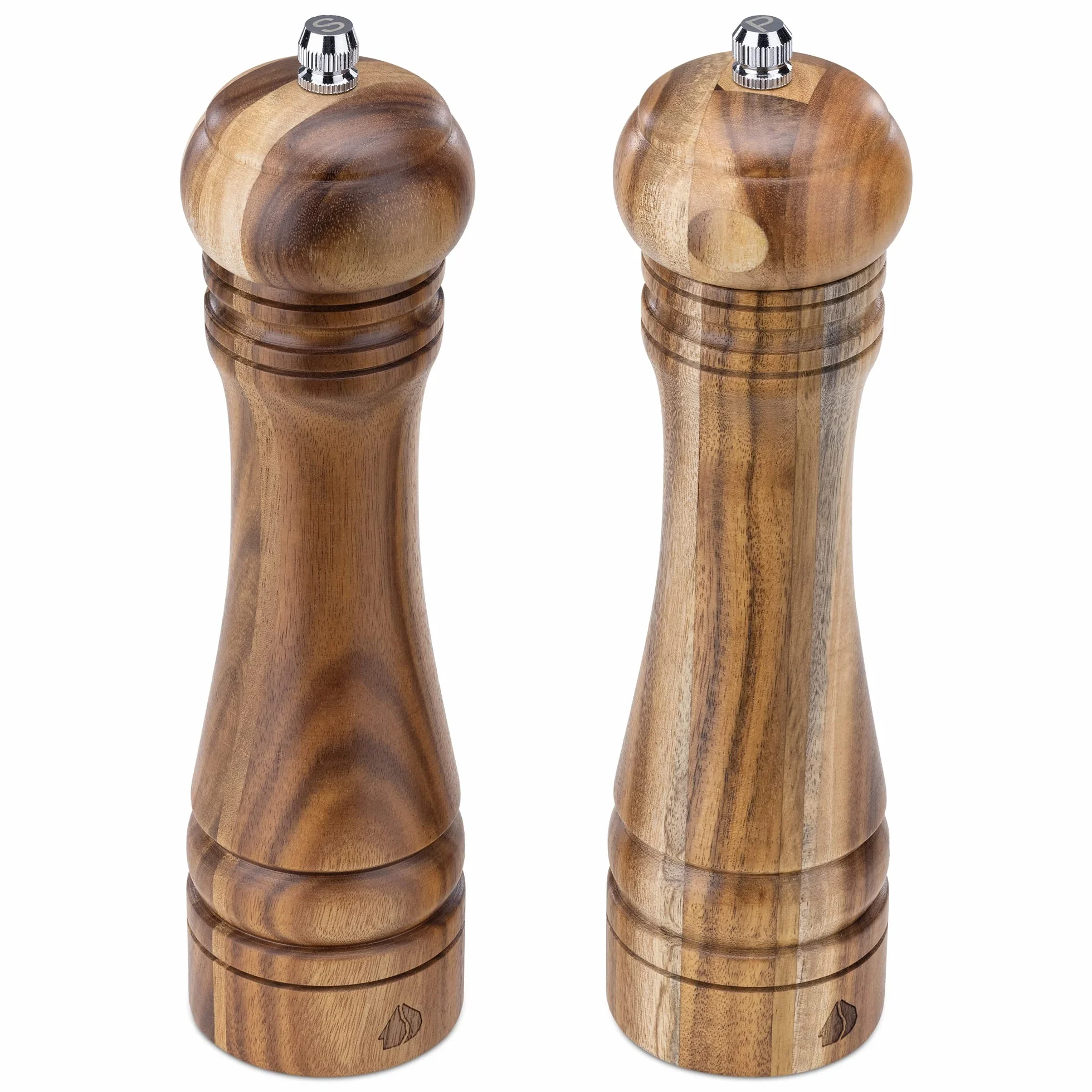 Navaris Zestaw młynków do soli i pieprzu, drewno akacjowe, klasyczny design, ceramiczny drewniany młynek do wielokrotnego napełniania, ze śrubami ze stali nierdzewnej, 21,3 x 5,5 cm