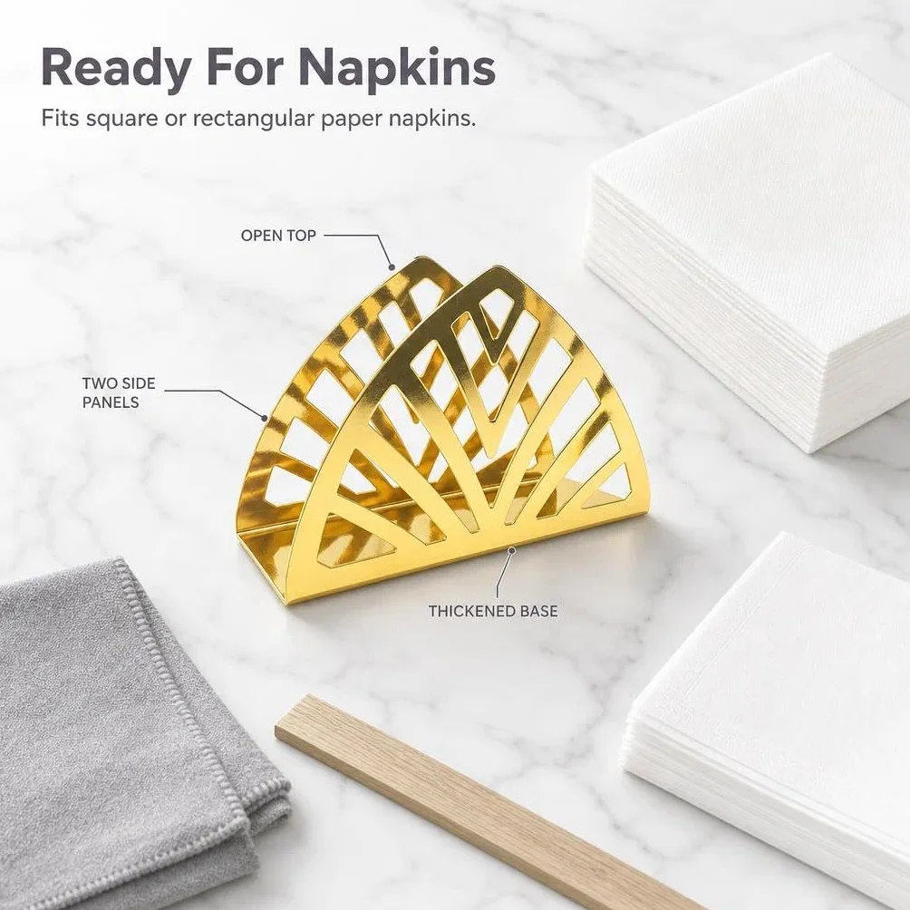 Napkin Holder, Simplicity Stainless, dozownik na chusteczki do blatów kuchennych, stalowy trójkąt, tablice obiadowe, złoty, 2 sztuki