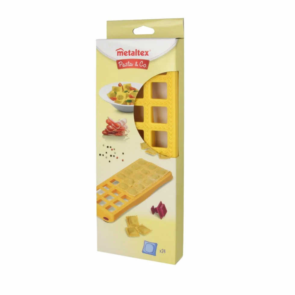 Metaltex 24-częściowy kwadratowy kształt Ravioli forma z wyrzutnikiem napełniania, srebrna