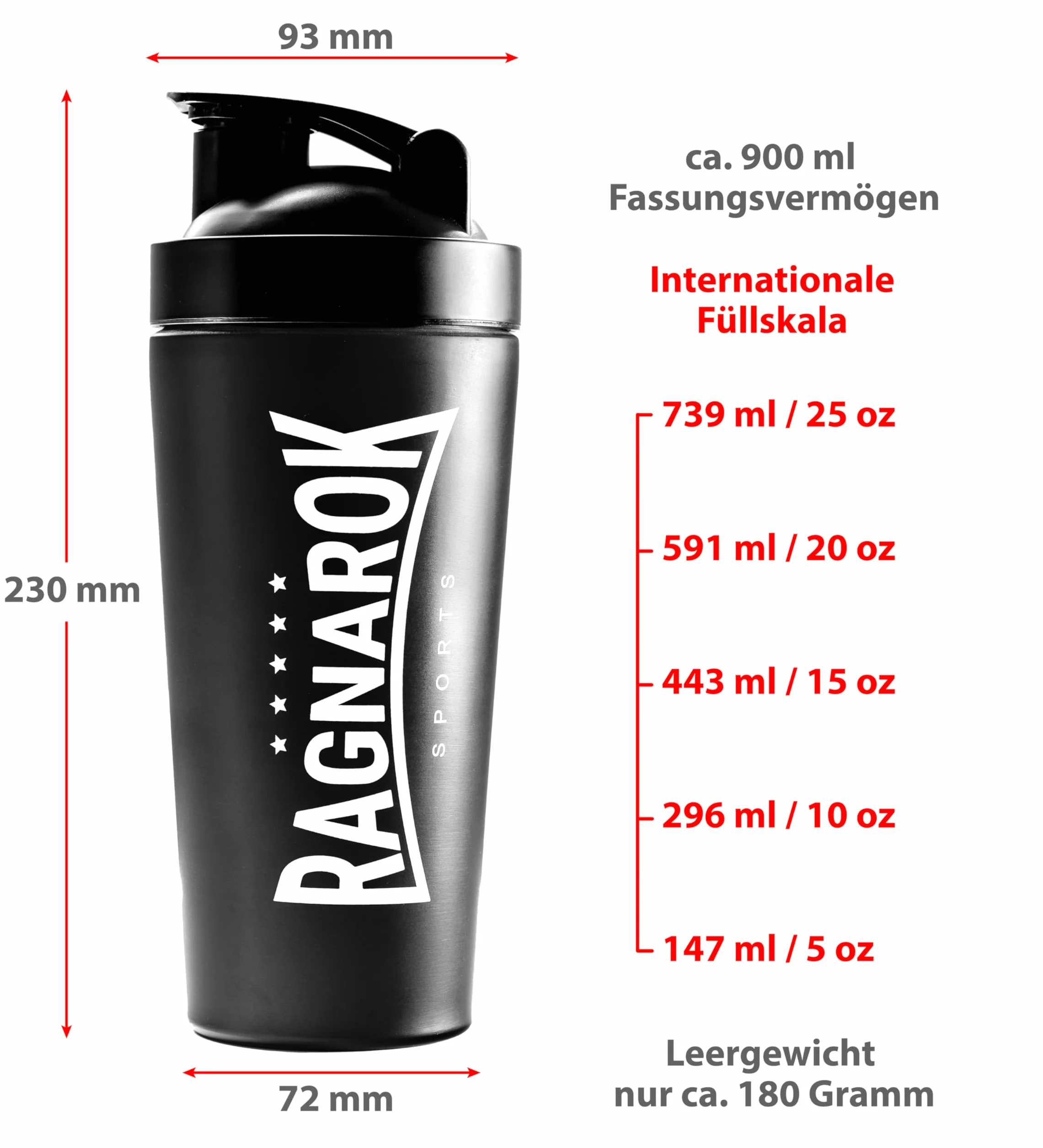 RAGNAROK Stal szlachetna Shaker Protein 750 ml metalowy butelka na napoje z kulką Sport Fitness