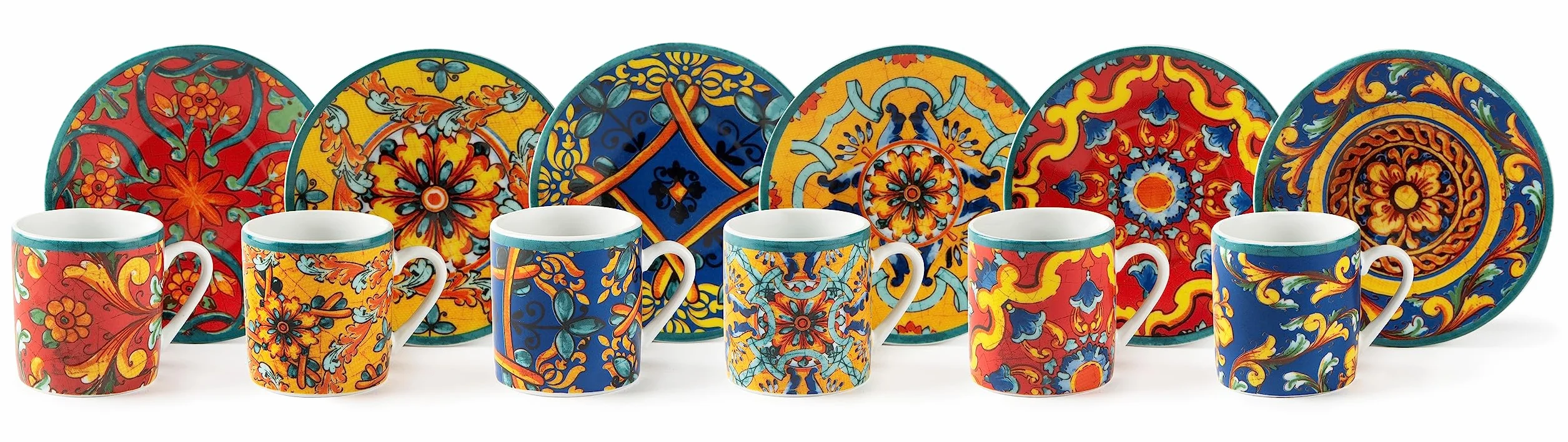 Excelsa Porcelana Zestaw 6 filiżanek do kawy Trinacria ze spodkiem wielokolorowy