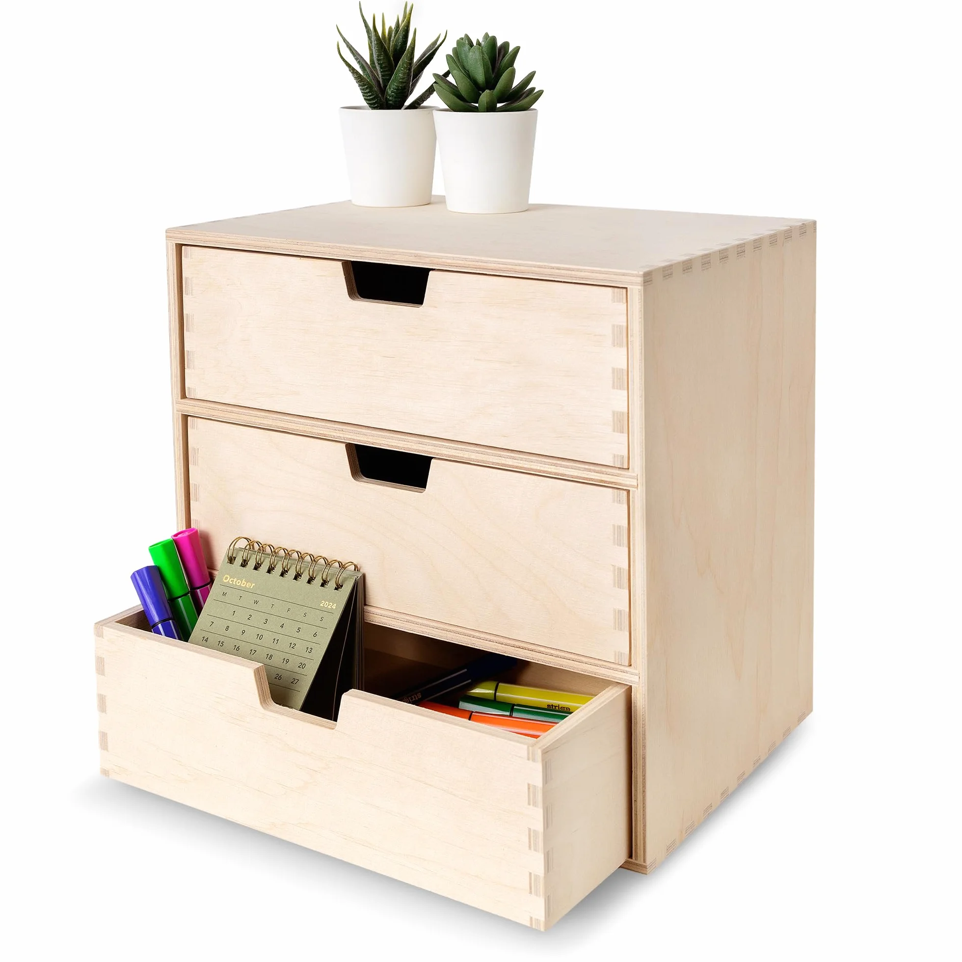 Creative Deco Drewniana Mini Komoda Organizer 3 Szufladki | 28.5 x 20 x 28.5 cm (+/- 1 cm) | Mała Szafeczka na Drobiazgi | Sklejka Niemalowana | Idealna do Przechowywania, Dekoracji i Decoupage'u