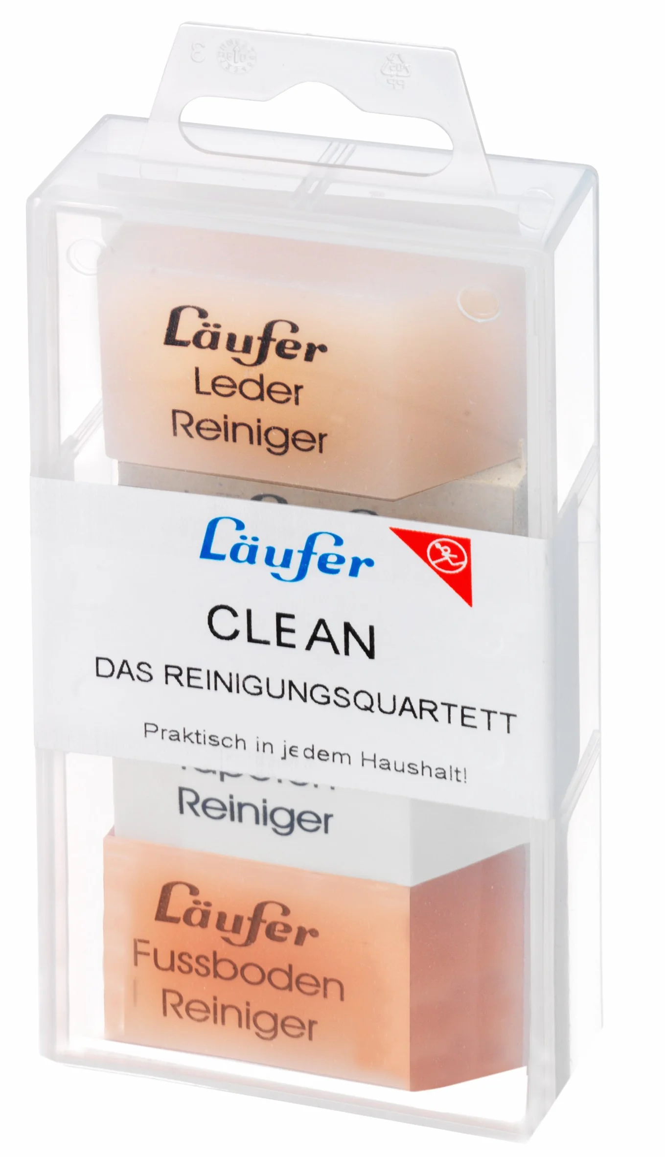 Läufer 69463 Clean gumka do czyszczenia, do tapet, laminatu, parkietu, skóry i metalu, zestaw zawiera 4 gumki do użytku domowego, 14,10