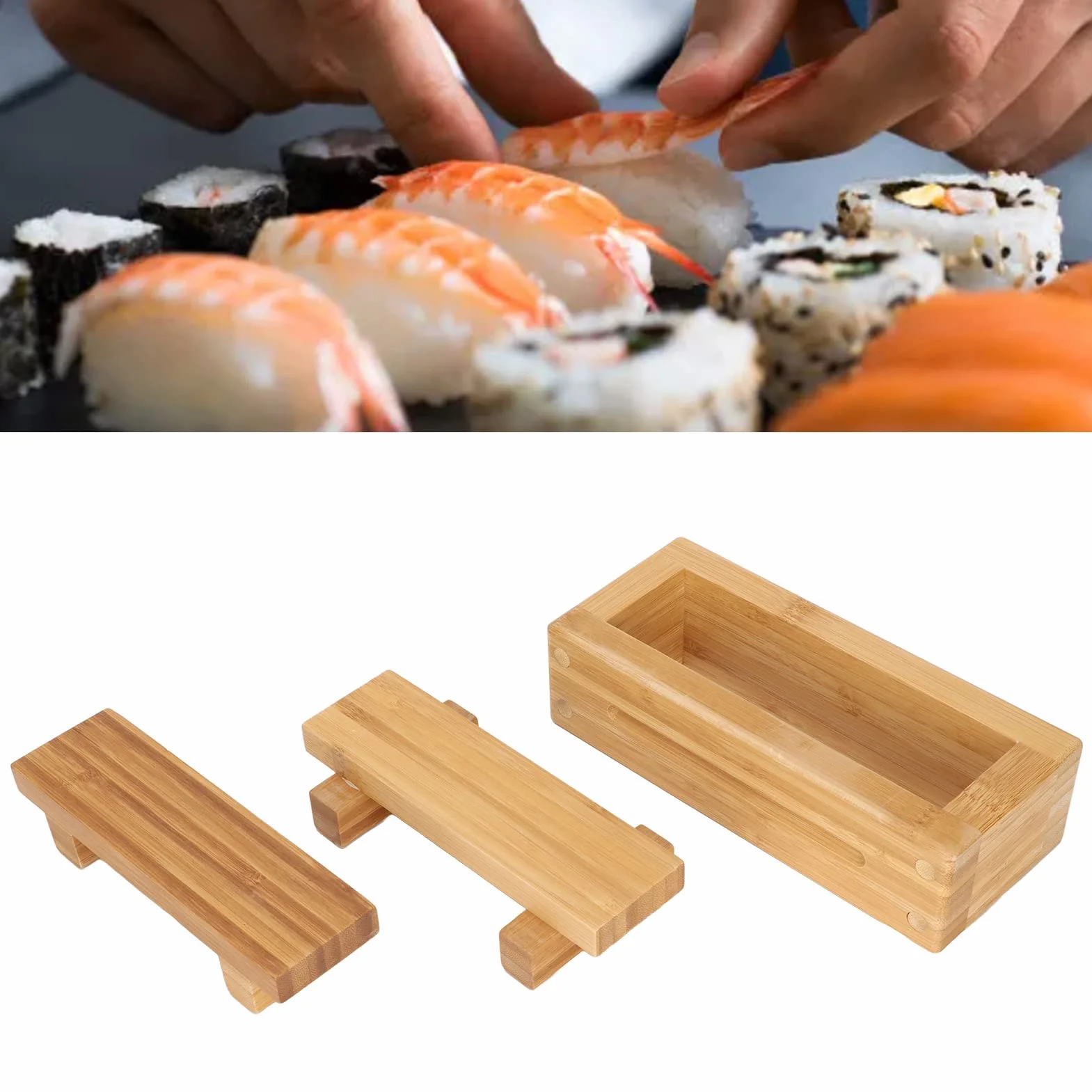 Drewniana Prasa do Sushi, Prostokątna Prasa do Sushi Japoński Sushi Nigiri Forma do Robienia Sushi DIY Zestaw do Robienia Sushi z Drewna Przenośne Pudełko na Ryż Oshizushi