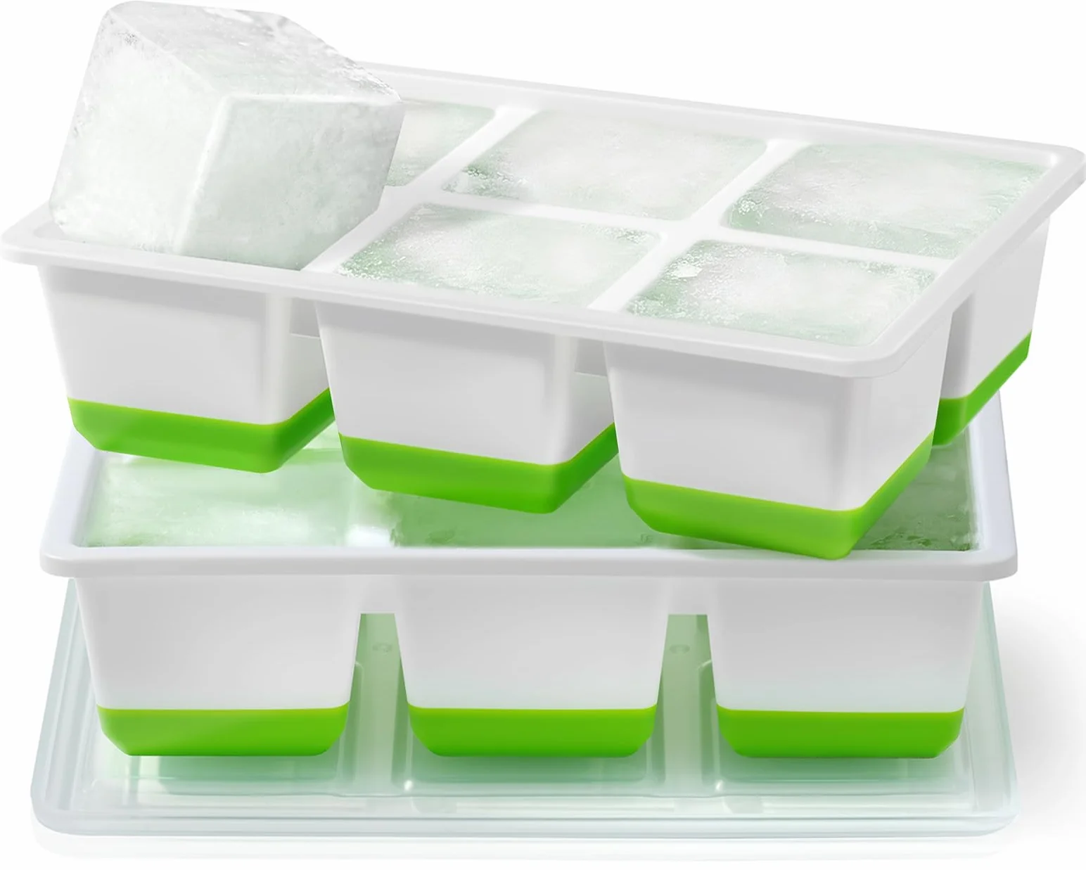 Silikonowa Foremka do Kostek Lodu, 6 CM Duża Foremki do Lodu z Pokrywką, 140ML XXL Kostki Lodu Forma Bez BPA i Łatwe Wyjmowanie Ice Cube Tray Koktajli Whisky (2 ZIELONY)