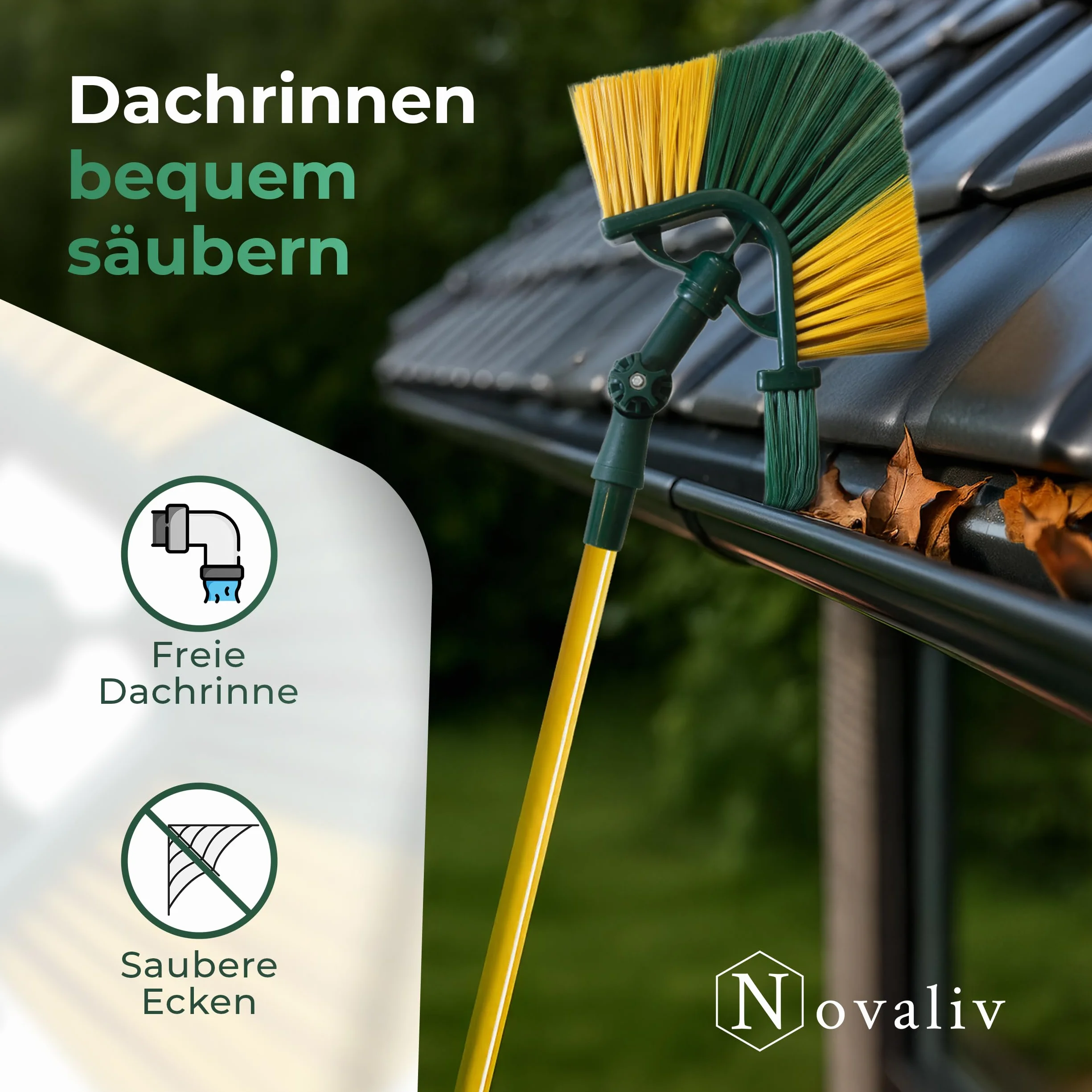 Novaliv Teleskopowa szczotka do rynien dachowych 3,3 m ze szczotką narożną i skrobakiem