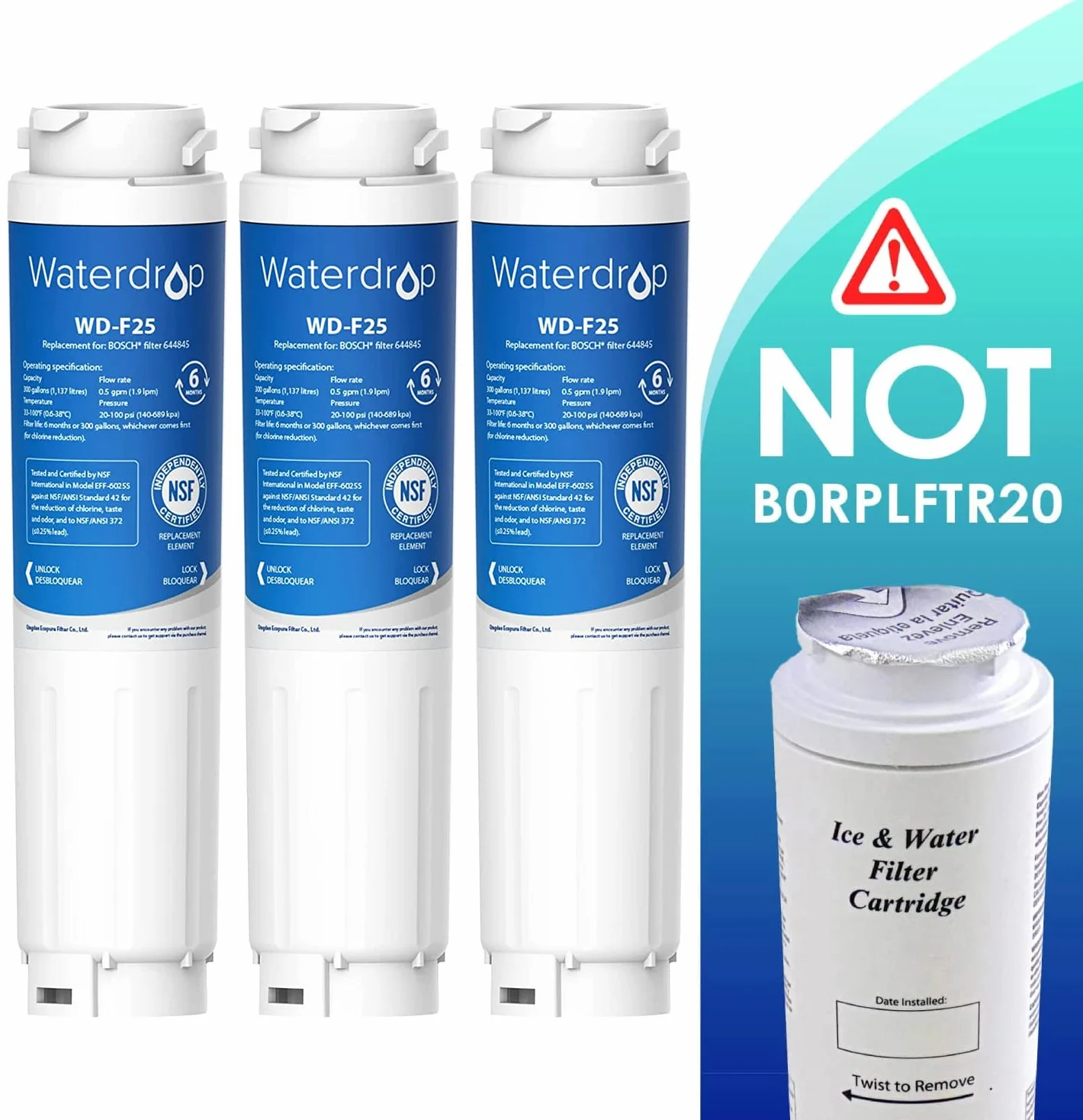 Waterdrop 644845 Filtr do Wody do Lodówki Kompatybilny z Bosch Ultra Clarity Siemens Neff Miele