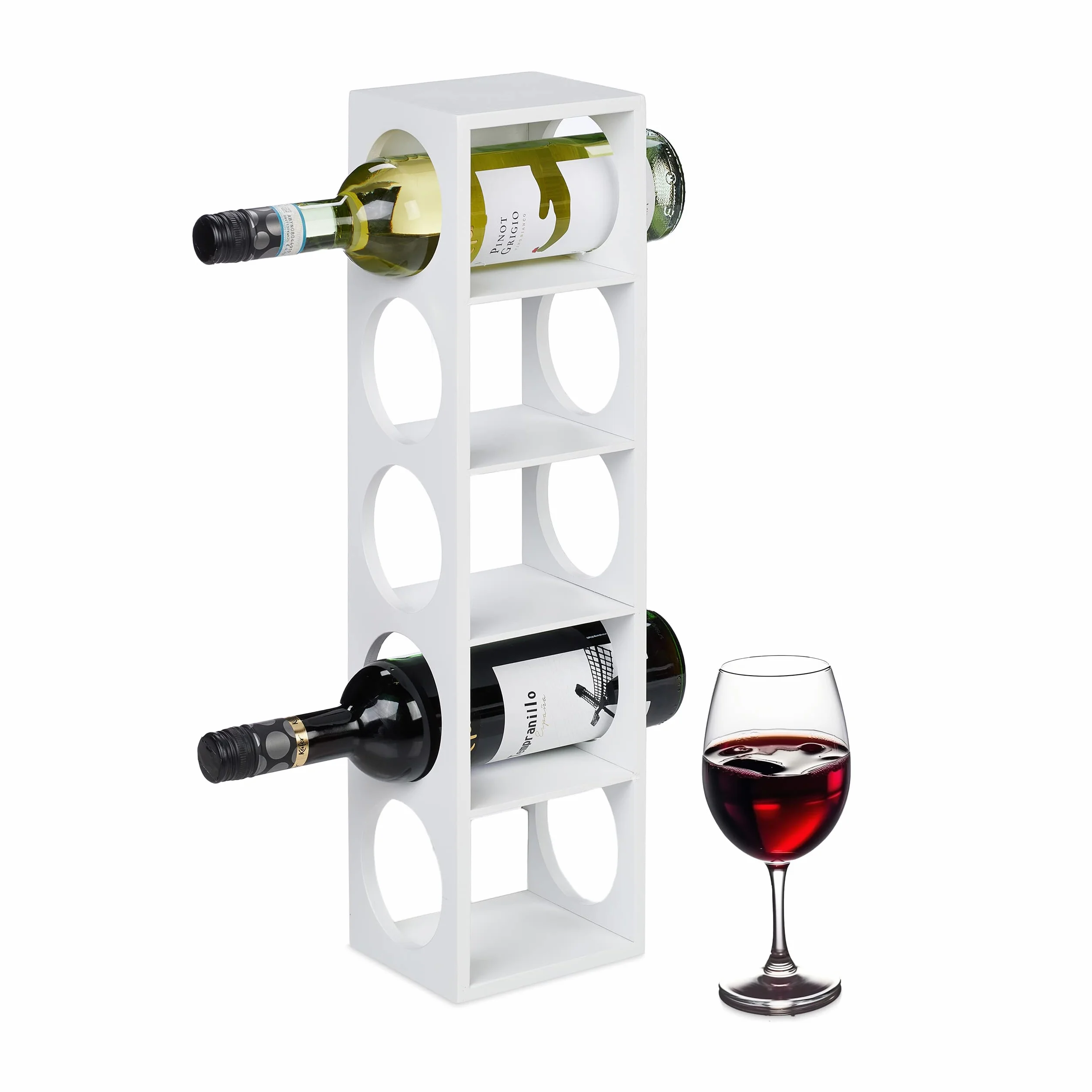 Relaxdays Stojak na wino bambusowy na 5 butelek 53x14x12 cm biały