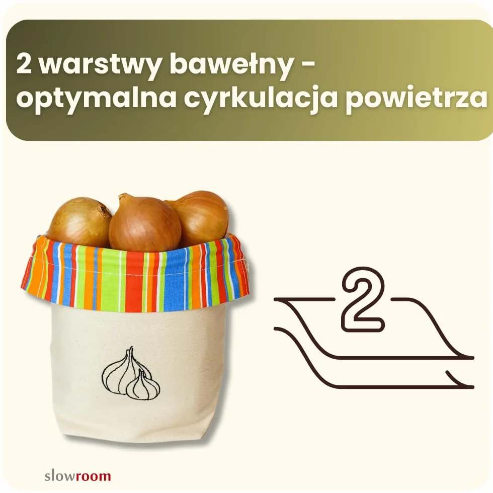 slowroom Cebula warzywna, praktyczna i atrakcyjna torba do przechowywania z bawełny, 18 x 24 cm