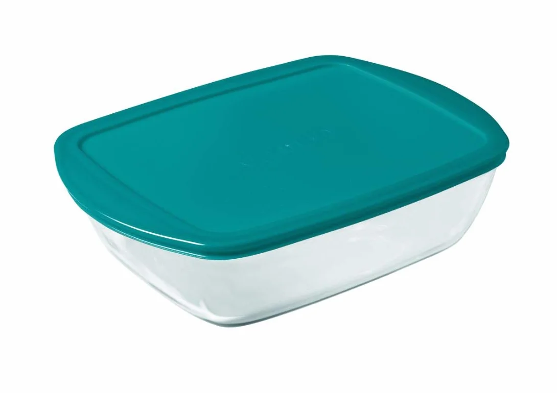 Pyrex Cook & Store szklane prostokątne naczynie o wysokiej odporności z pokrywką 28 x 20 x 8 cm, zielone