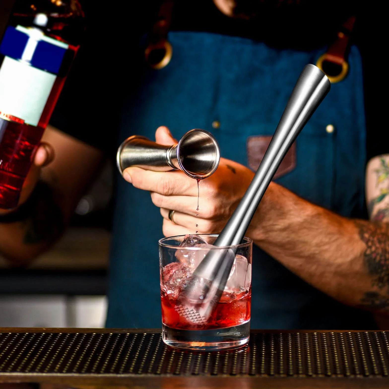 Mojito ze stali nierdzewnej z łyżeczką koktajlową, ubijak do lodu, do koktajli, do kuchni, baru, restauracji, 26 cm