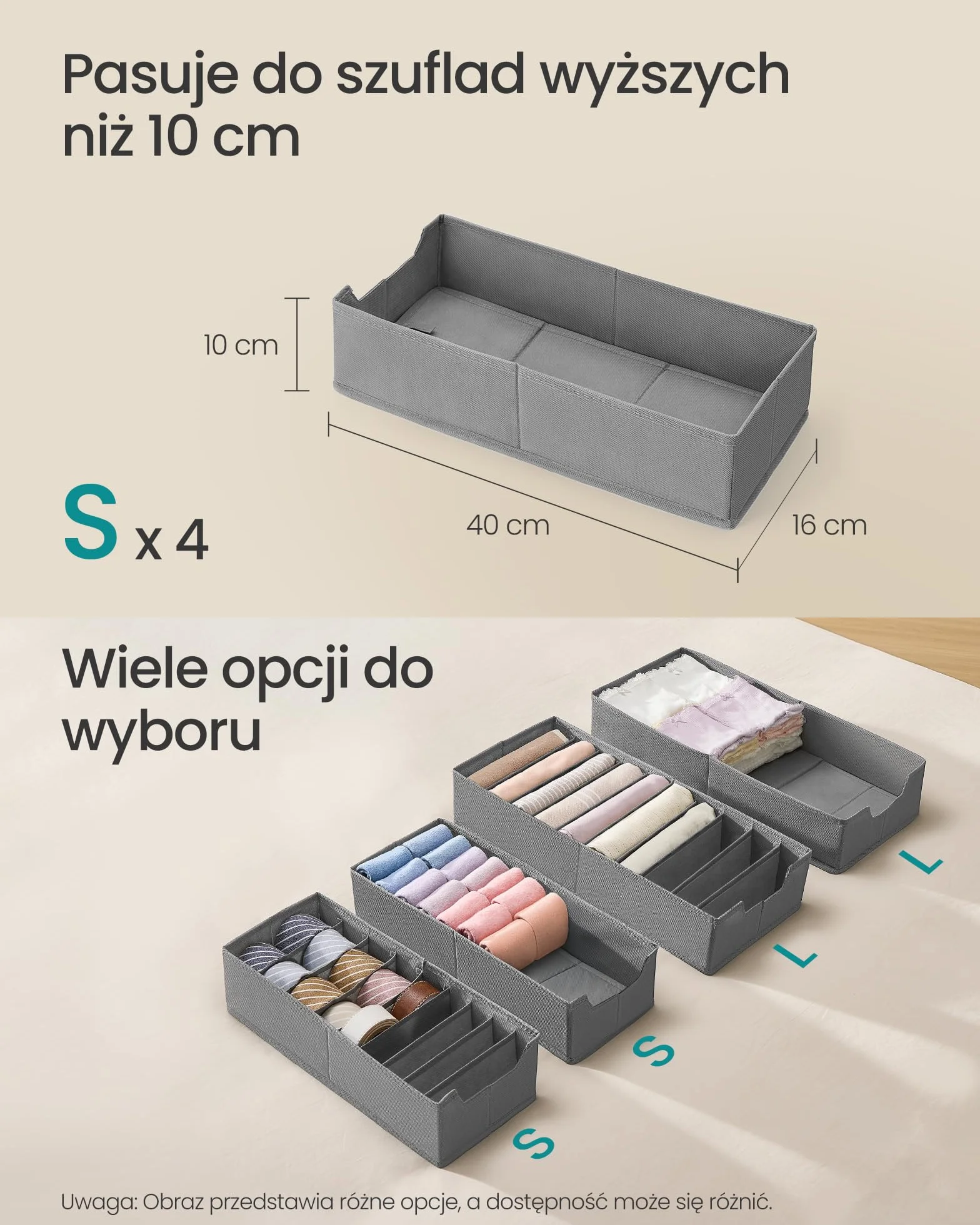 SONGMICS Organizer na bieliznę składany 40x16x10 cm gołębi szary