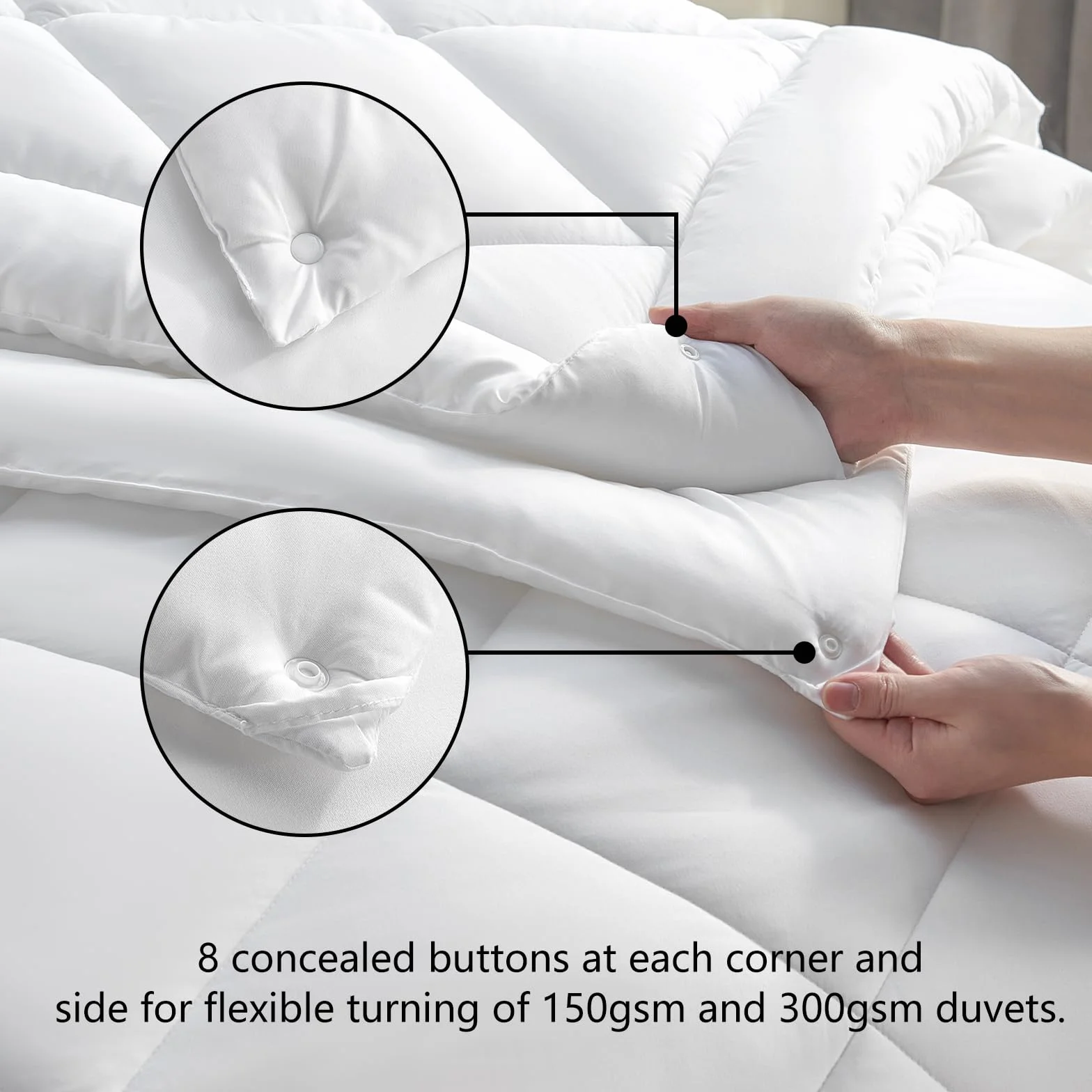 CozyLux Kołdra 260 x 240 4 pory roku 3 w 1 150 g/m² + 300 g/m² biały