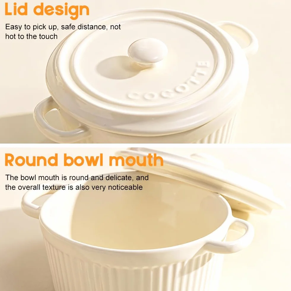 Mini Cocotte naczynie do zapiekania z pokrywką, małe porcelanowe naczynie z uchwytami, ceramiczne, małe foremki do duszenia, mini brytfanna do lasagne, sufletu, piekarnika, kuchenki mikrofalowej
