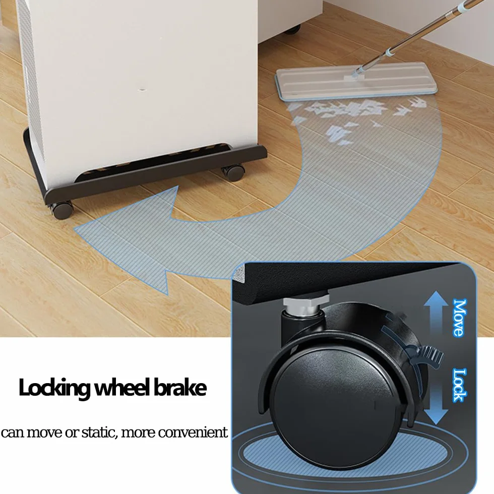 stojak na PC Case biały z 4 kółkami regulowany uchwyt CPU samoprzylepny klip na kabel