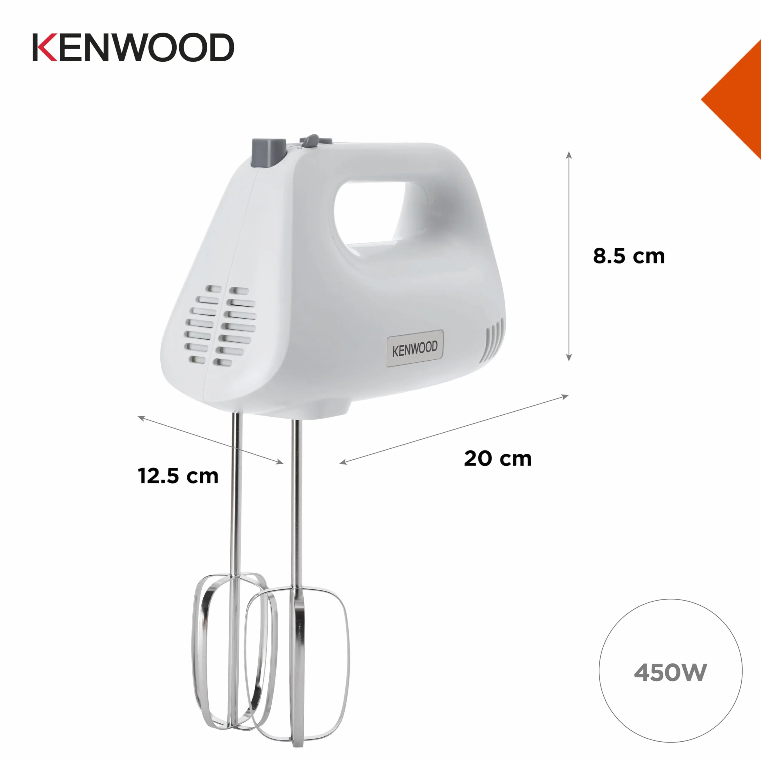 Kenwood Chefette HMP30.A0WH blender ręczny, 450 W, 5 stopni prędkości + turbo, trzepaczka i hak do zagniatania, biały