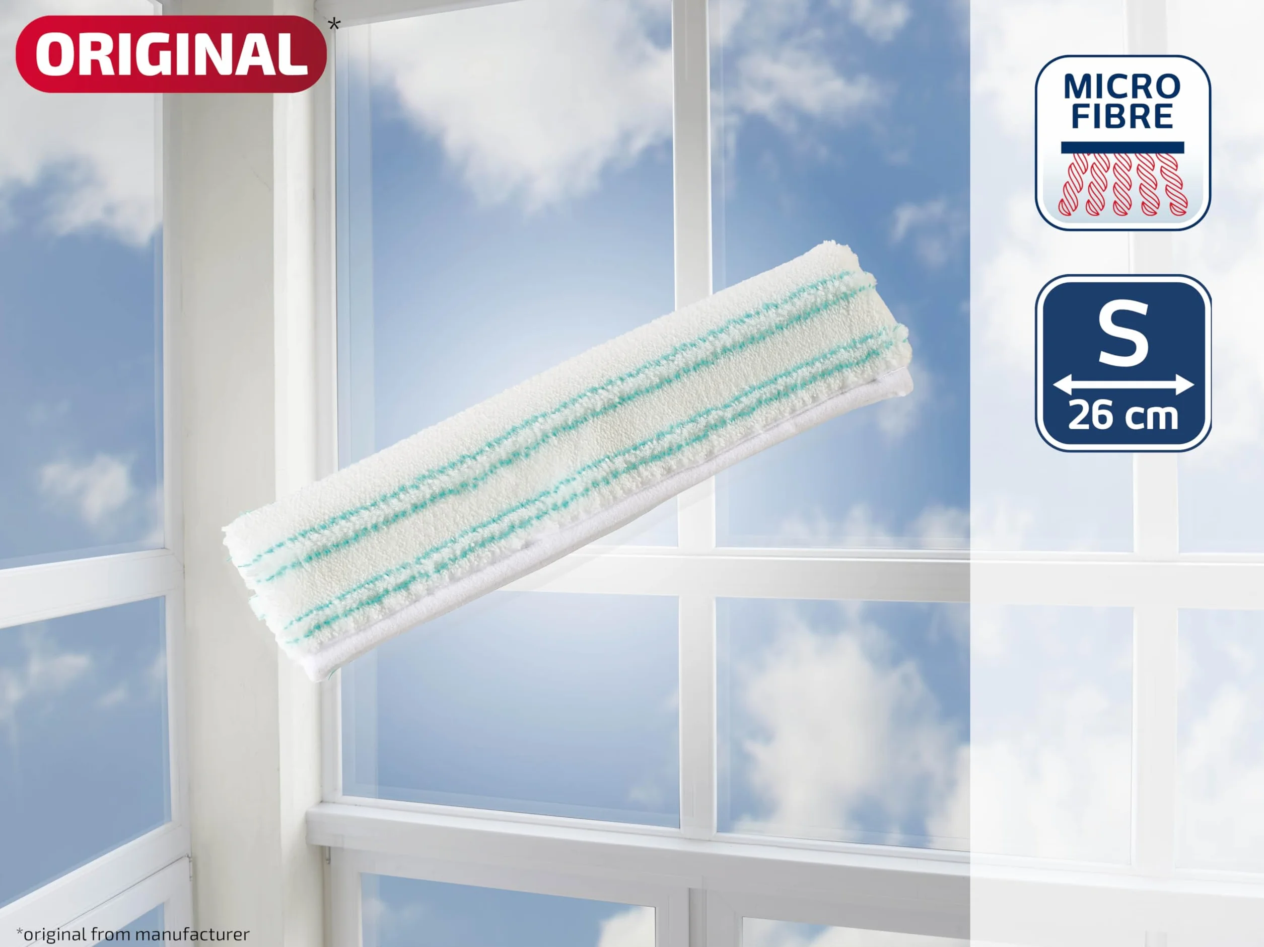 Leifheit Window Washer M, Wymienny Pokrowiec Na Myjkę Z Wysokim Wchłanianiem Wody I Brudu, Z Zapięciem Na Rzepy Do Okien, Ram I Narożników, Turkusowa