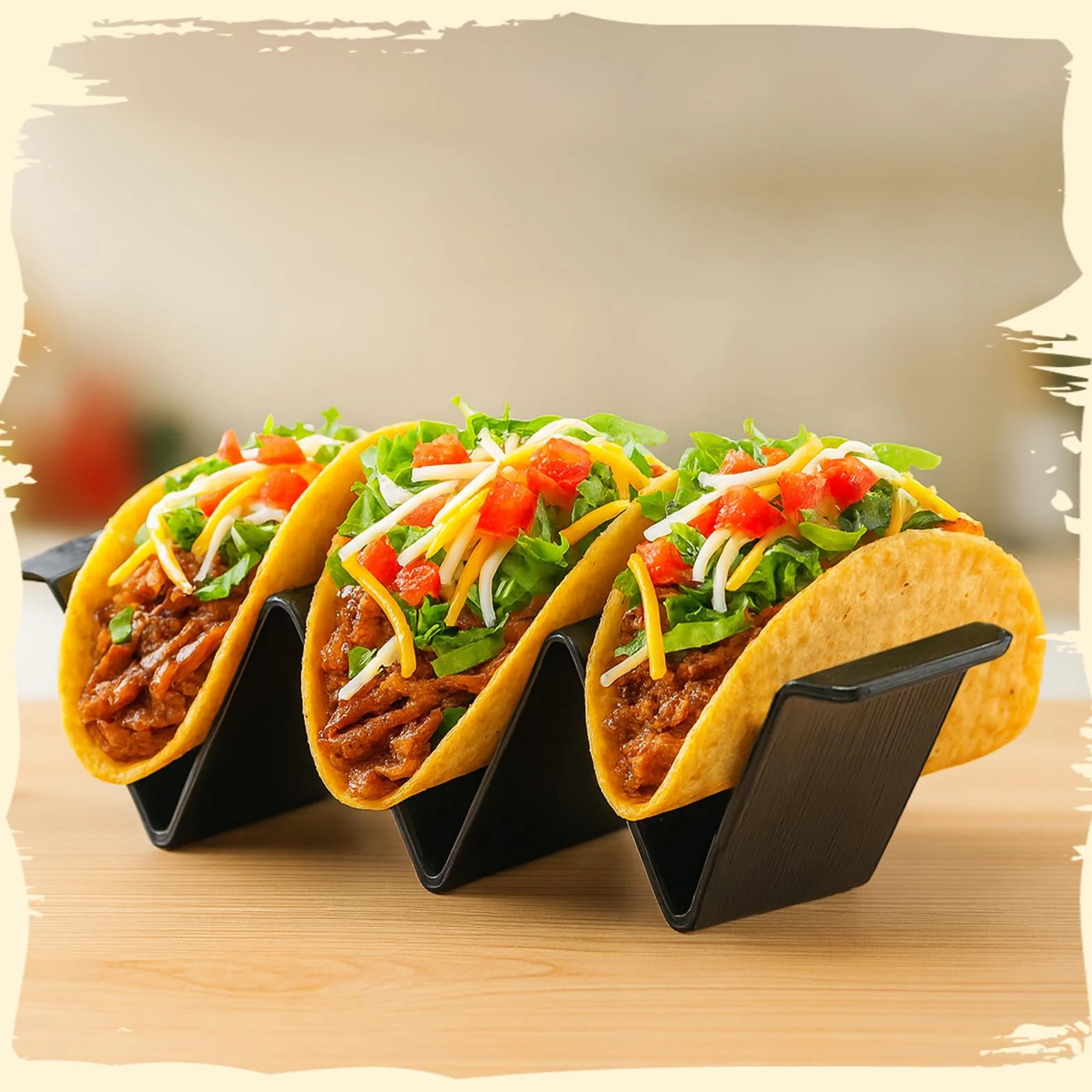 Plastikowe Tacki Taco Wielokrotnego Użytku 7szt Czarne Duże Naczynia do Serwowania