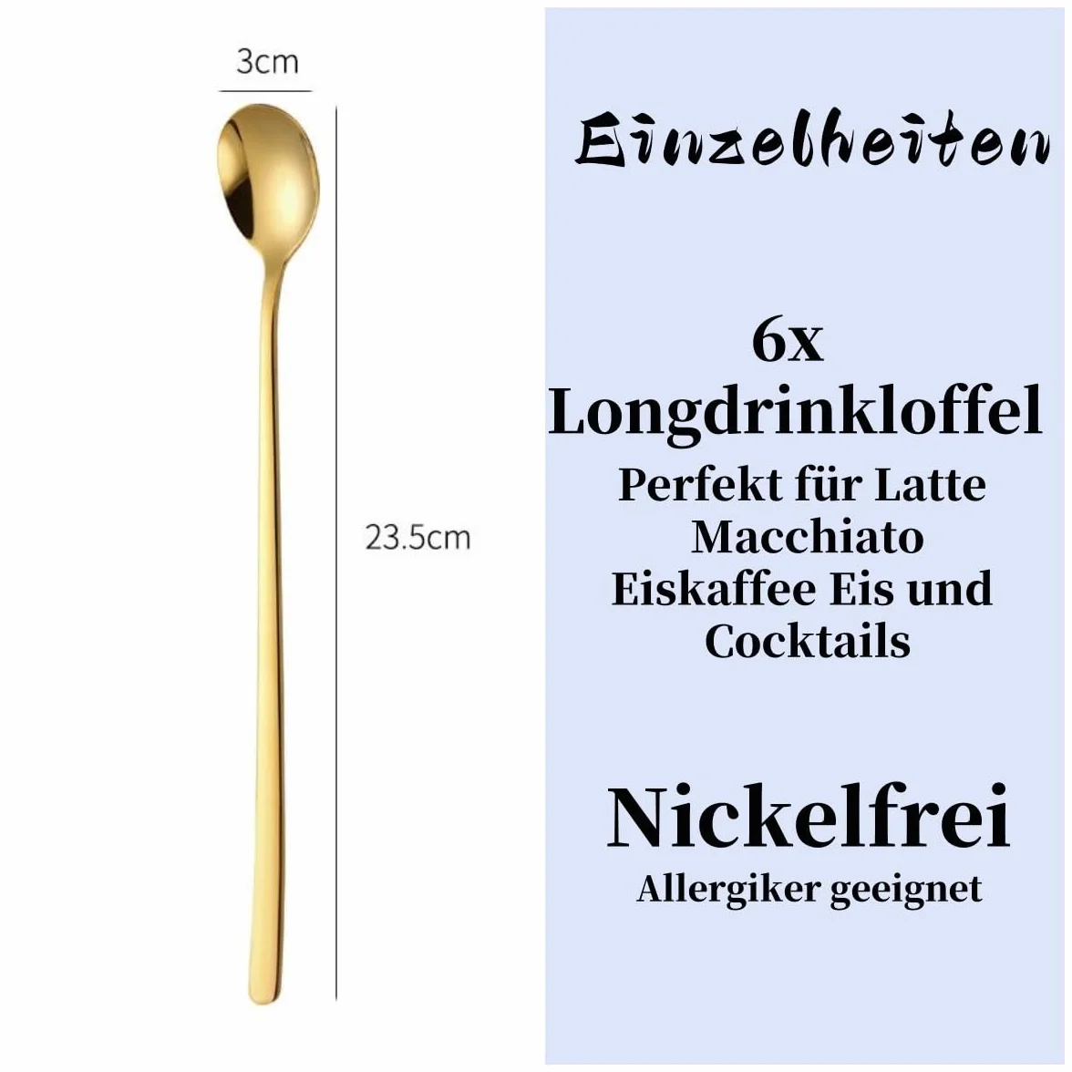 Voarge 6-częściowy zestaw łyżek ze stali nierdzewnej 23,5 cm do lodów, kawy, herbaty, koktajli