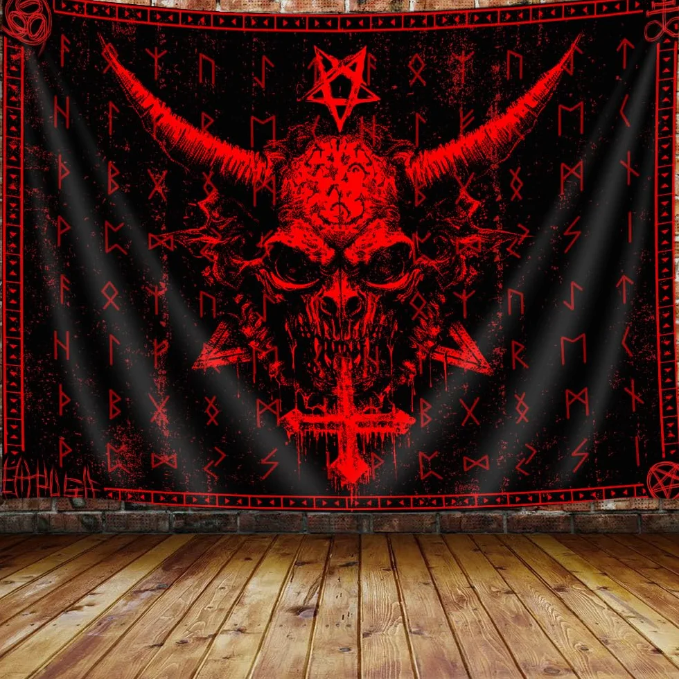 Ptrxobj Goat Head Pentagram Gobelin gotycki diabeł Demon Bafomet sataniczny symbol gobelin tajemniczy hipisowski gobelin mały gobelin ścienny do salonu 152 x 102 cm
