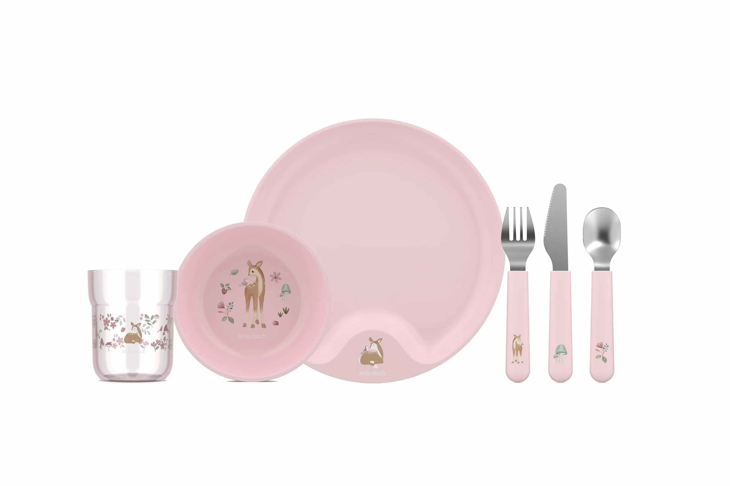 Mepal 6-Częściowy Zestaw Naczyń Stołowych dla Dzieci Mio Little Dutch, Szklanka, Talerz, Miska, Sztućce, Zmywarka, Fairy Garden