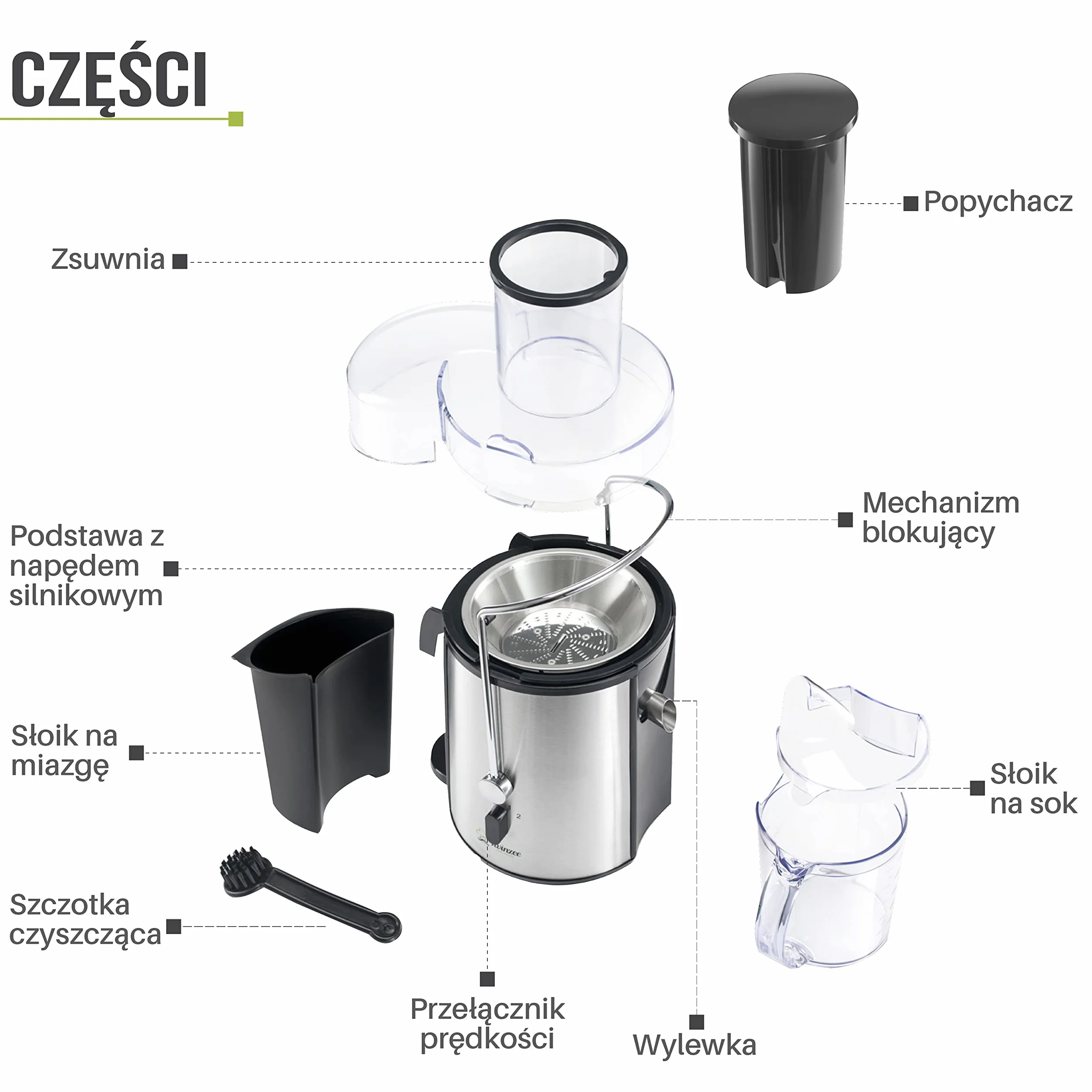 Twinzee Odśrodkowa sokowirówka 850 W 2 poziomy prędkości 75 mm