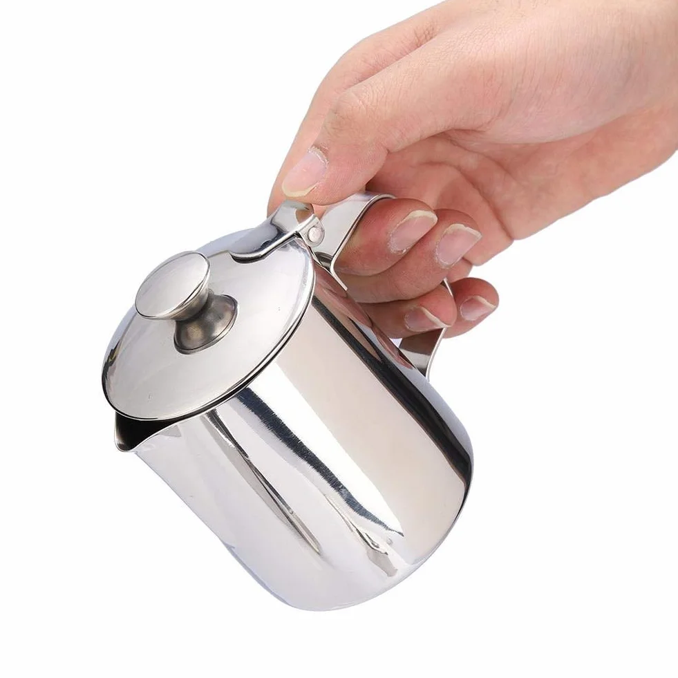 Kubek ze stali nierdzewnej z pokrywką, bez dyszy kapiącej, kubek do kawy, kubek na mleko do kawiarni Latte Art i każdego innego miejsca (rozmiar: 350 ml)