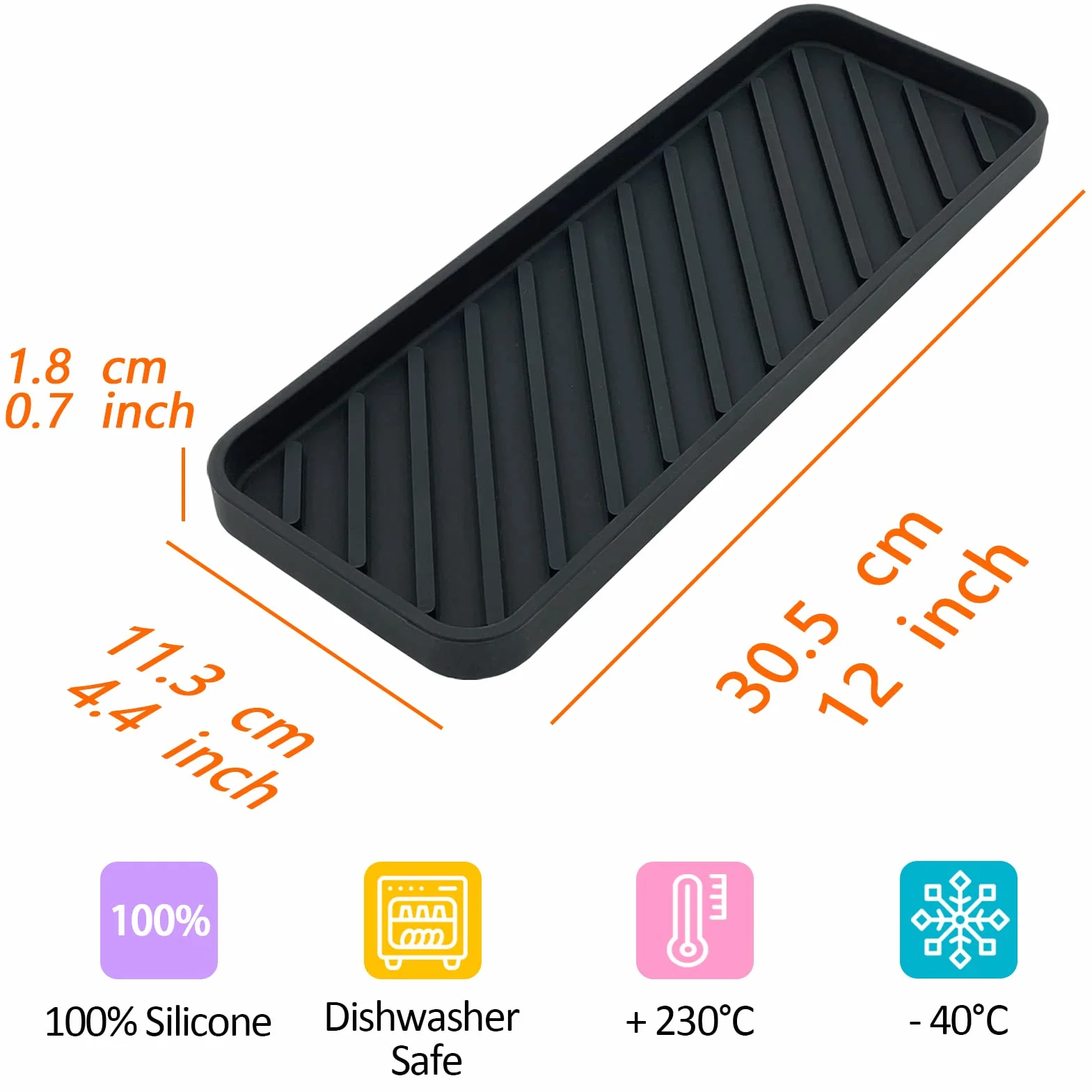 Silikonowy Organizator na Gąbkę - 30 x 11 cm, dla Kuchni i Łazienki, dla Gąbki, Szczotki, Mydło, Maty do Ociekania, Nadaje Się do Mycia w Zmywarce (Czarny, 1 Sztuka)