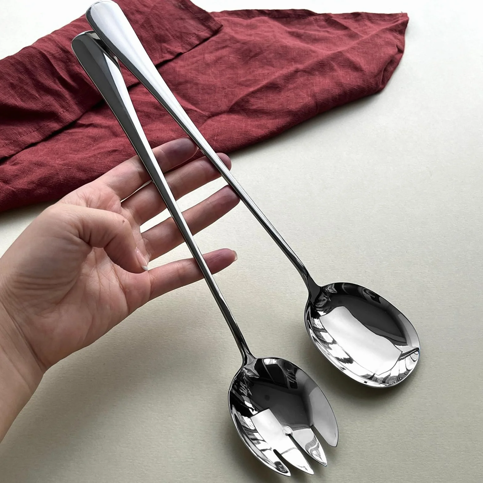 Zestaw sztućców do sałatek 28 cm stal nierdzewna łyżka do serwowania szczypce do sałatek srebrny