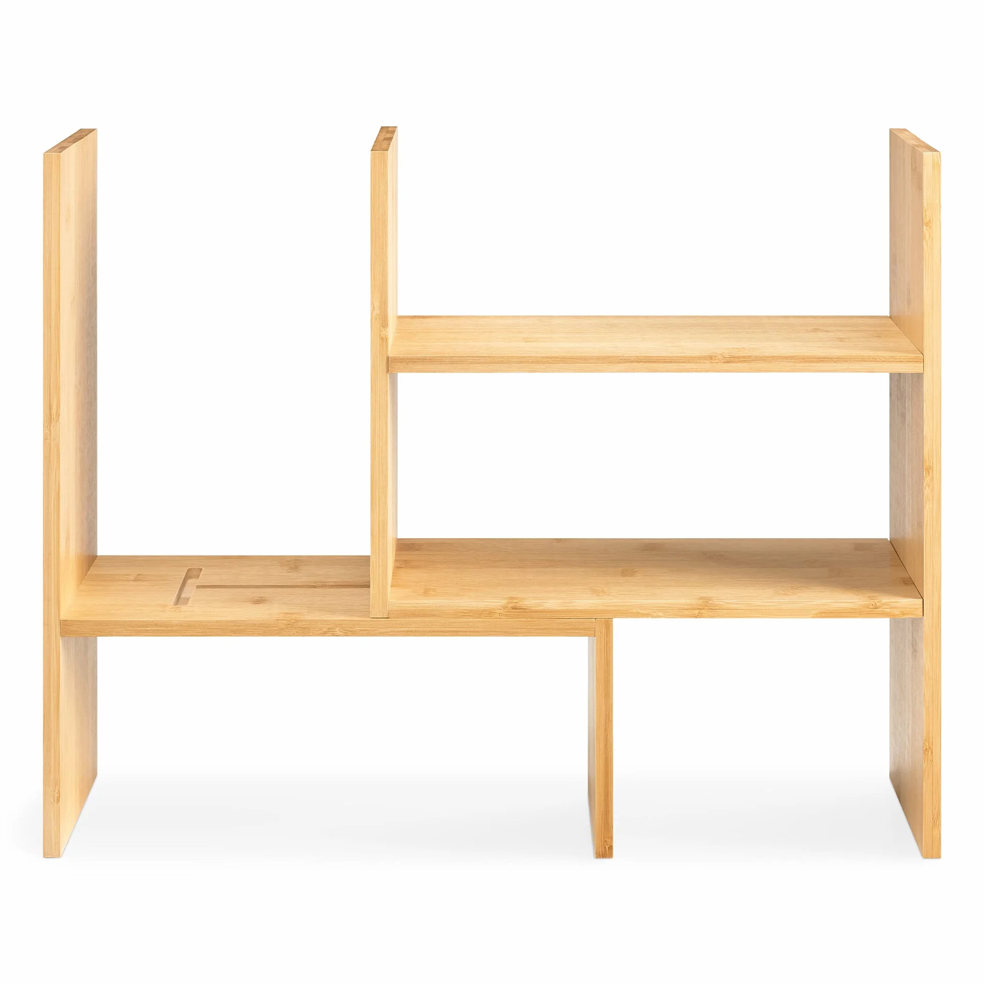Navaris Bambusowy organizer na biurko, 51 x 15,5 x 40 cm, regulowany system porządkowania – regał narożny do kuchni, biura, łazienki, nadstawka regału